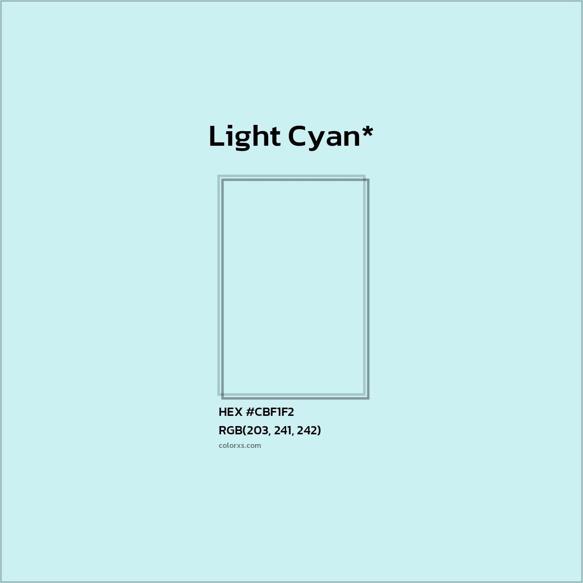#CBF1F2 hex color. RGB, RYB, CMYK, HSL, HSV codes and color conversions. Matching color names, palettes, paints.