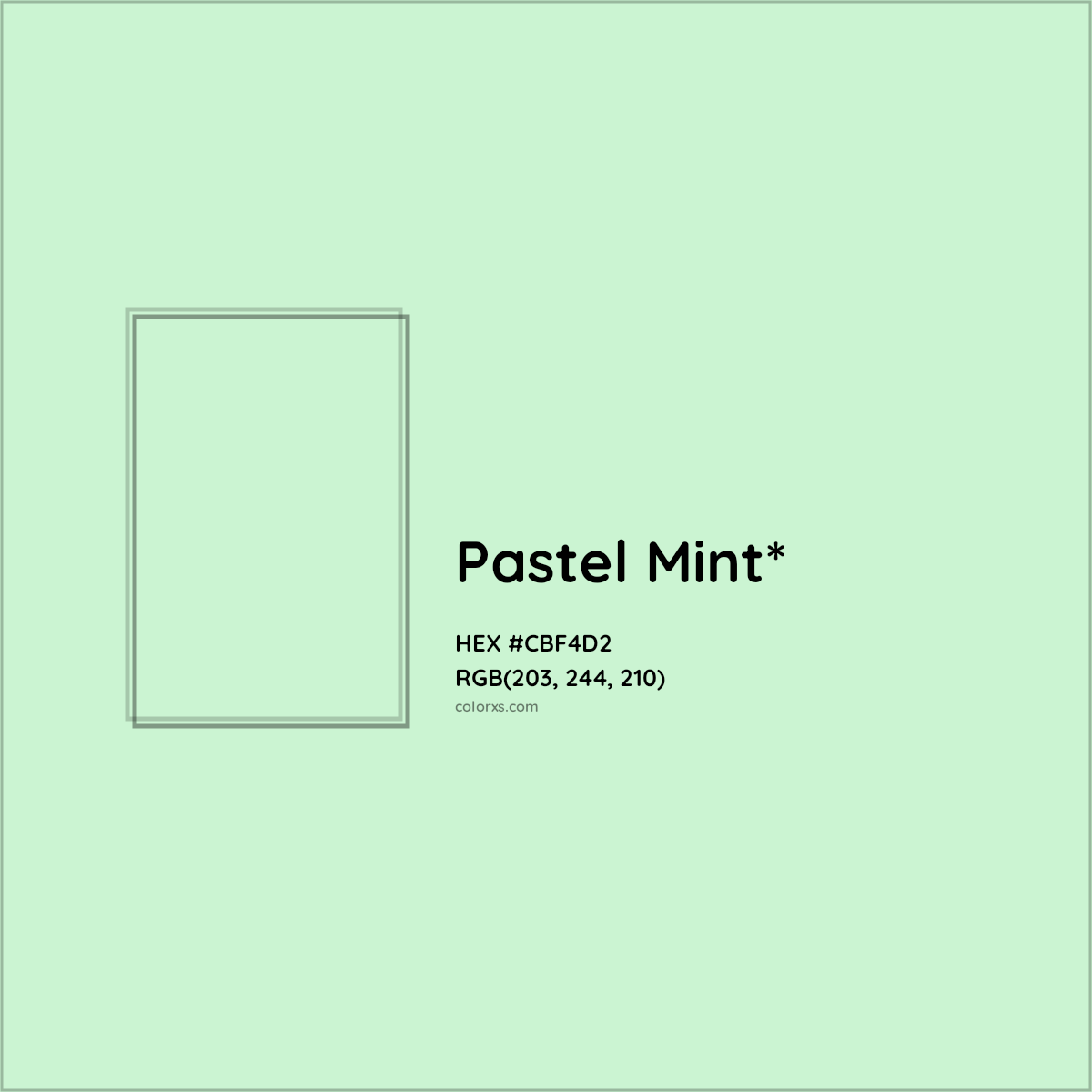 #CBF4D2 hex color. RGB, RYB, CMYK, HSL, HSV codes and color conversions. Matching color names, palettes, paints.