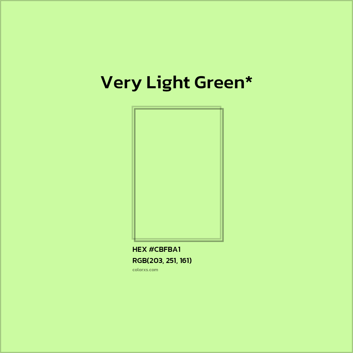 #CBFBA1 hex color. RGB, RYB, CMYK, HSL, HSV codes and color conversions. Matching color names, palettes, paints.