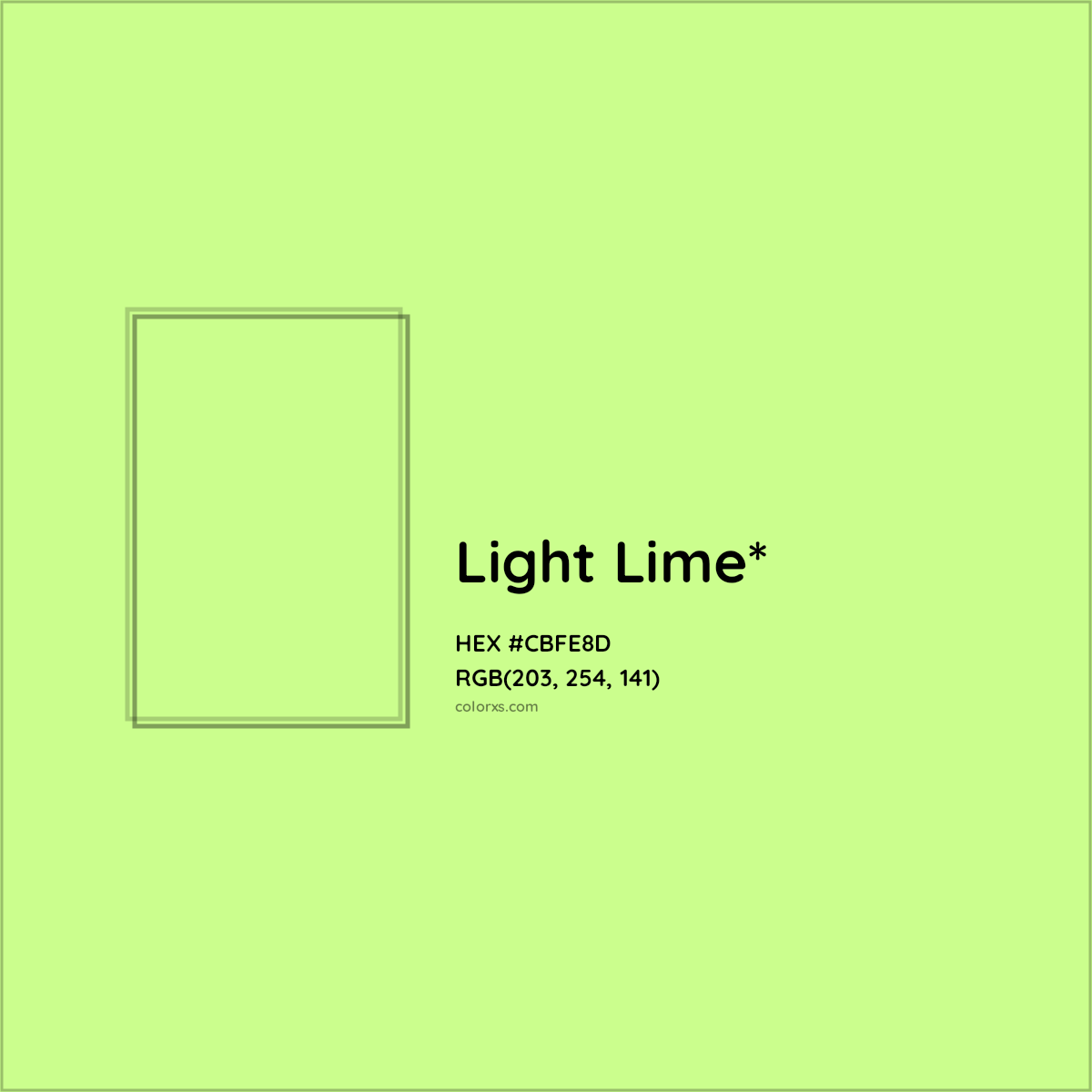 #CBFE8D hex color. RGB, RYB, CMYK, HSL, HSV codes and color conversions. Matching color names, palettes, paints.