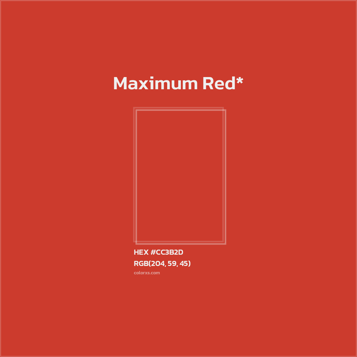 #CC3B2D hex color. RGB, RYB, CMYK, HSL, HSV codes and color conversions. Matching color names, palettes, paints.
