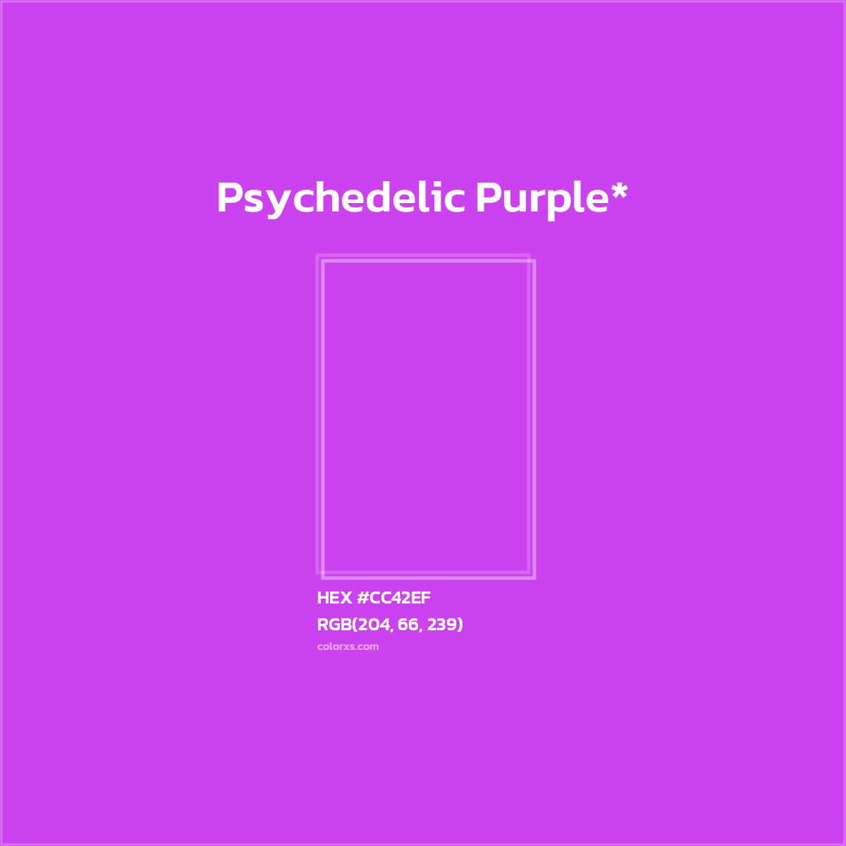#CC42EF hex color. RGB, RYB, CMYK, HSL, HSV codes and color conversions. Matching color names, palettes, paints.