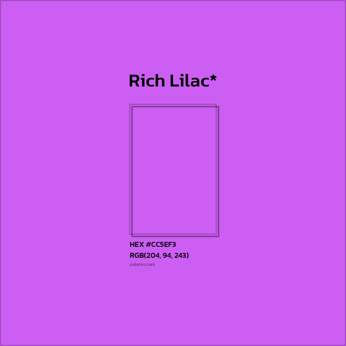 #CC5EF3 hex color. RGB, RYB, CMYK, HSL, HSV codes and color conversions. Matching color names, palettes, paints.