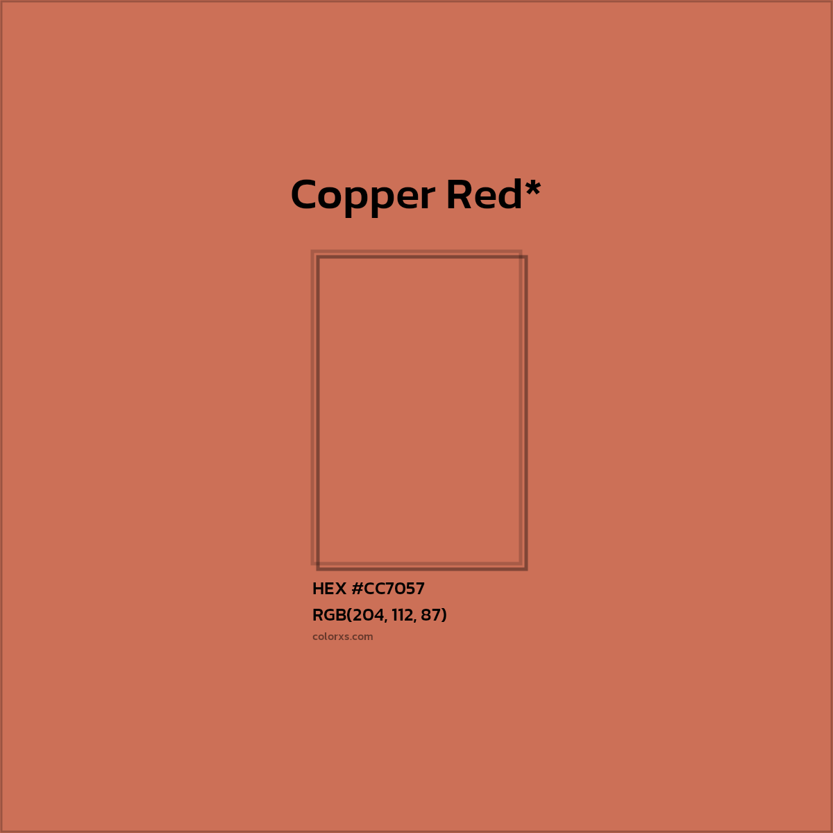 #CC7057 hex color. RGB, RYB, CMYK, HSL, HSV codes and color conversions. Matching color names, palettes, paints.
