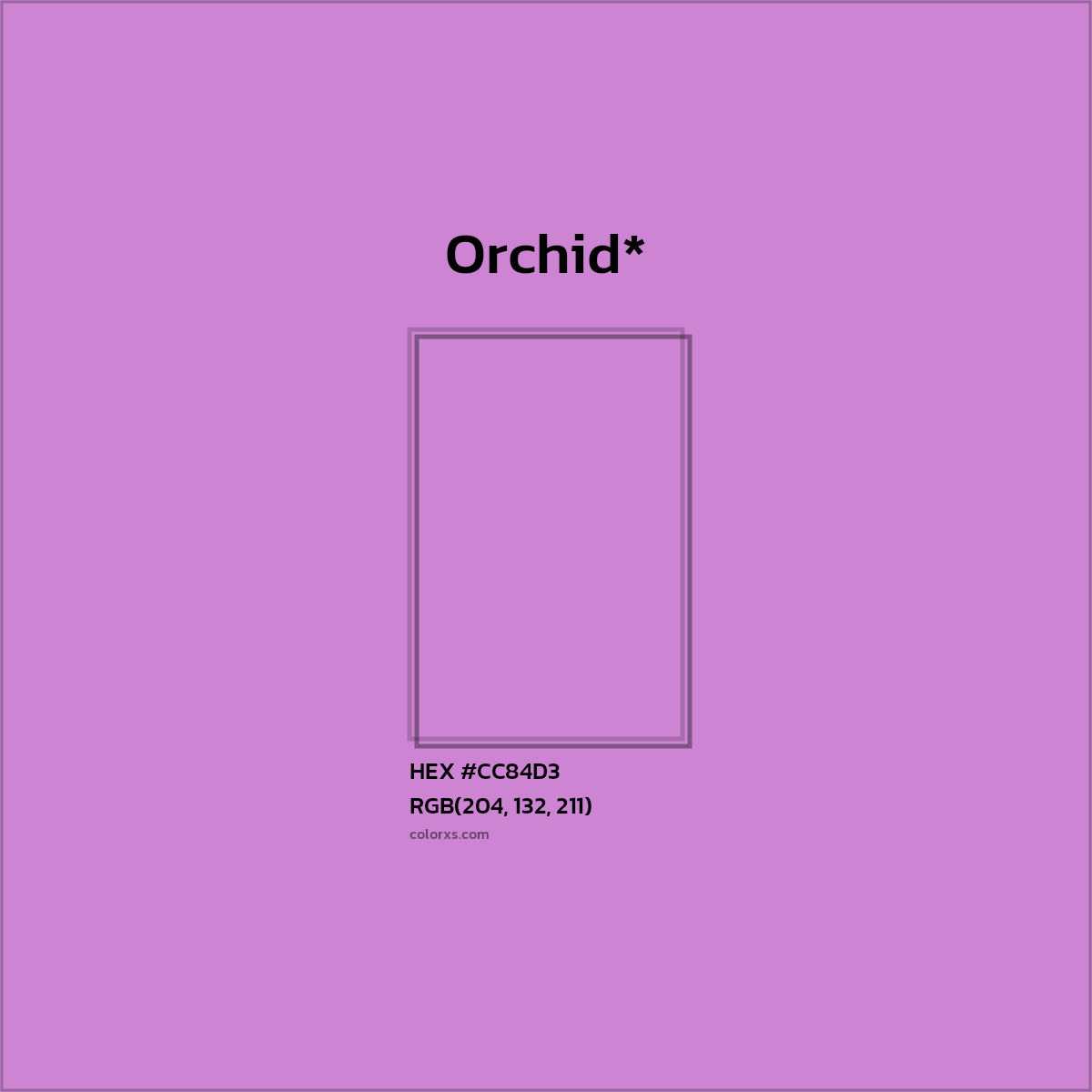 #CC84D3 hex color. RGB, RYB, CMYK, HSL, HSV codes and color conversions. Matching color names, palettes, paints.