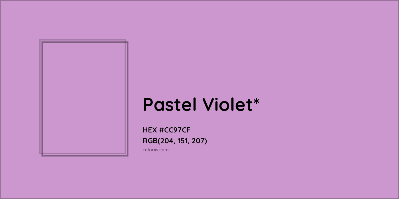 #CC97CF hex color. RGB, RYB, CMYK, HSL, HSV codes and color conversions. Matching color names, palettes, paints.