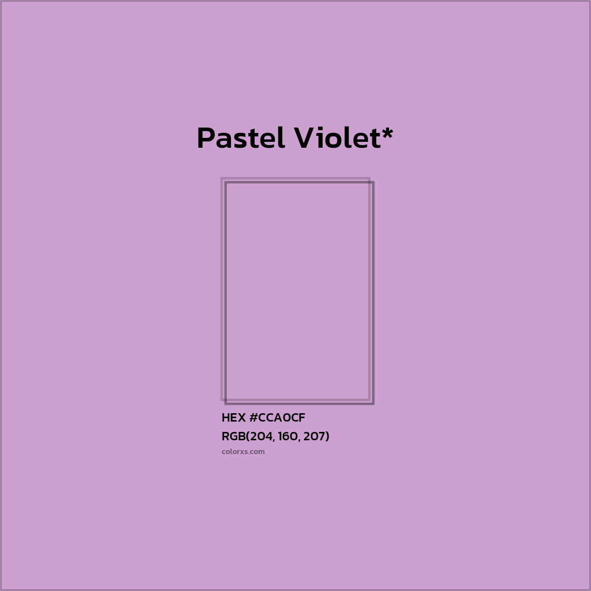 #CCA0CF hex color. RGB, RYB, CMYK, HSL, HSV codes and color conversions. Matching color names, palettes, paints.