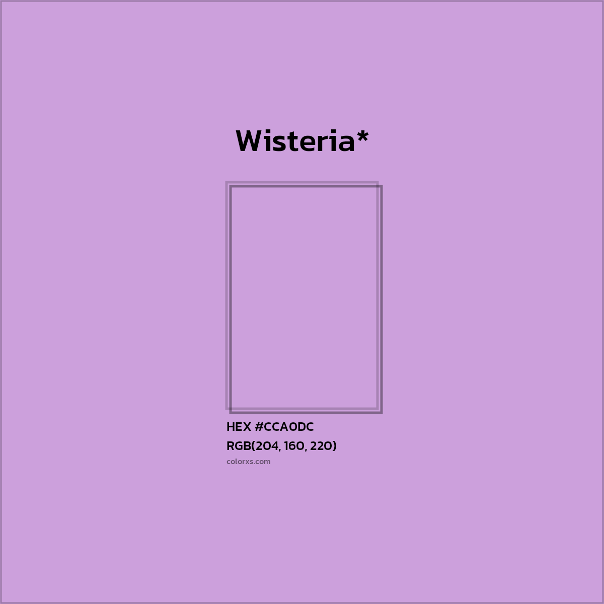 #CCA0DC hex color. RGB, RYB, CMYK, HSL, HSV codes and color conversions. Matching color names, palettes, paints.