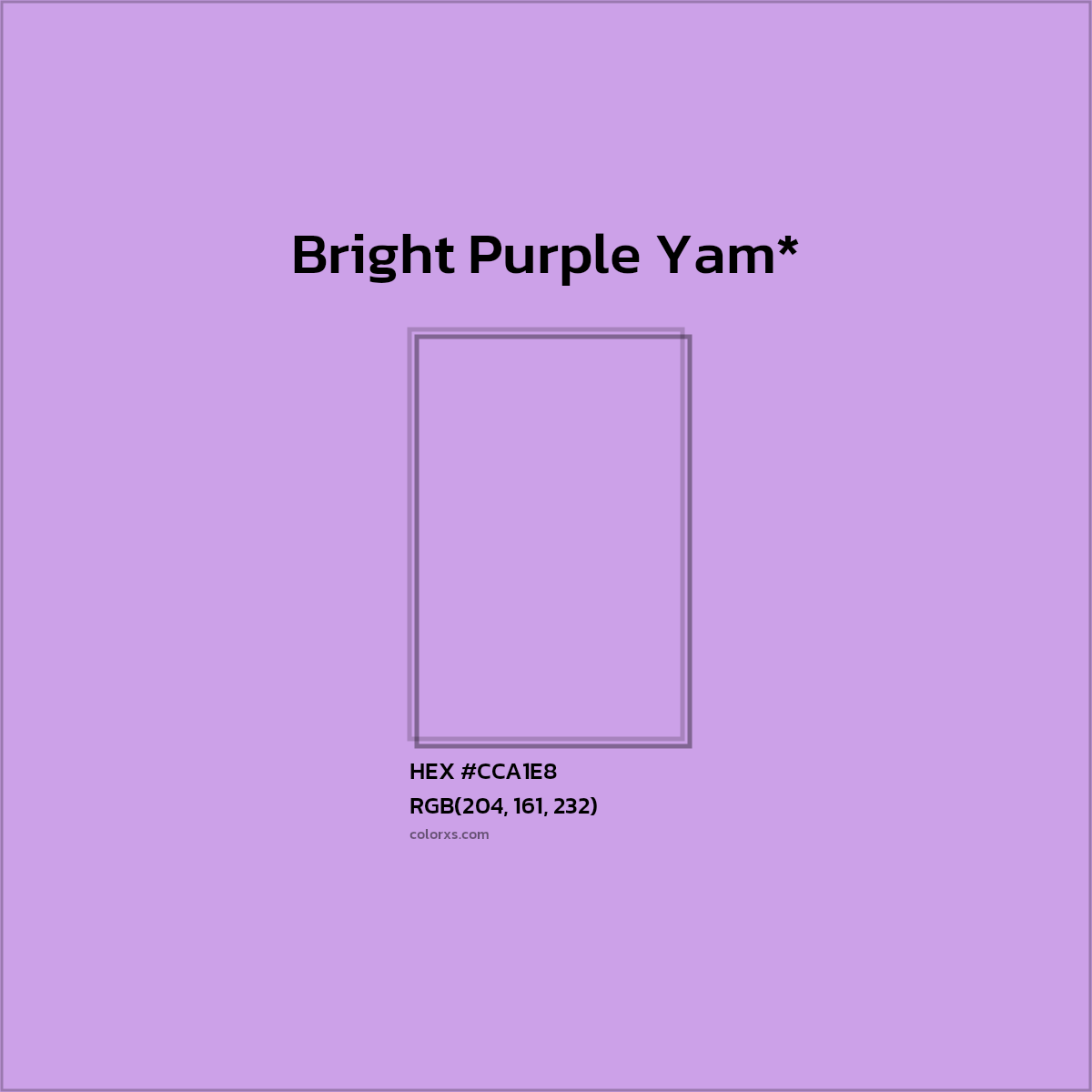 #CCA1E8 hex color. RGB, RYB, CMYK, HSL, HSV codes and color conversions. Matching color names, palettes, paints.