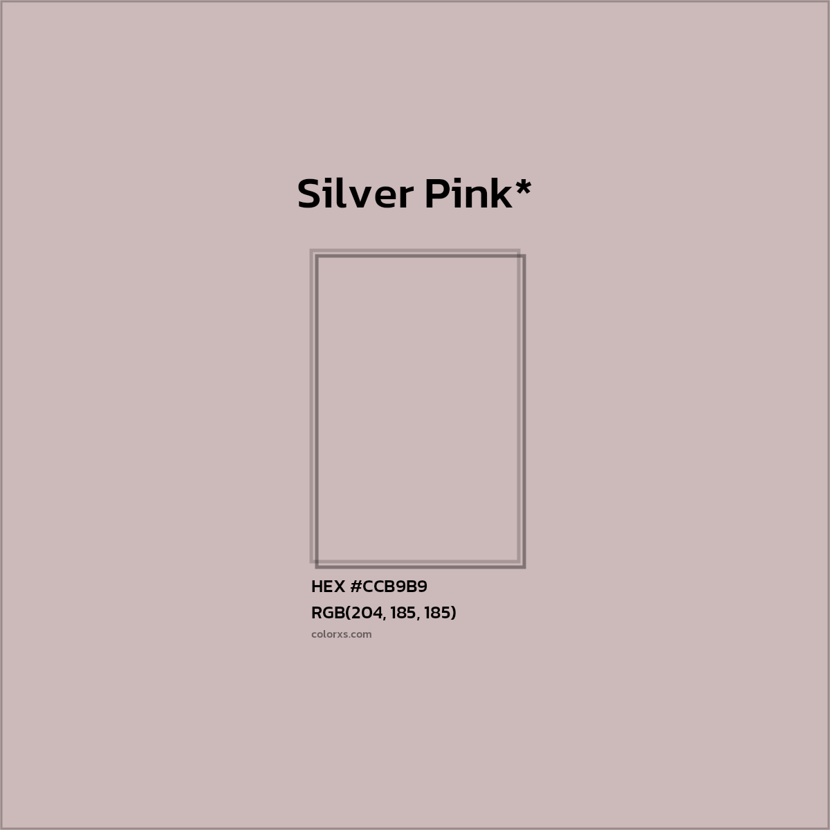 #CCB9B9 hex color. RGB, RYB, CMYK, HSL, HSV codes and color conversions. Matching color names, palettes, paints.