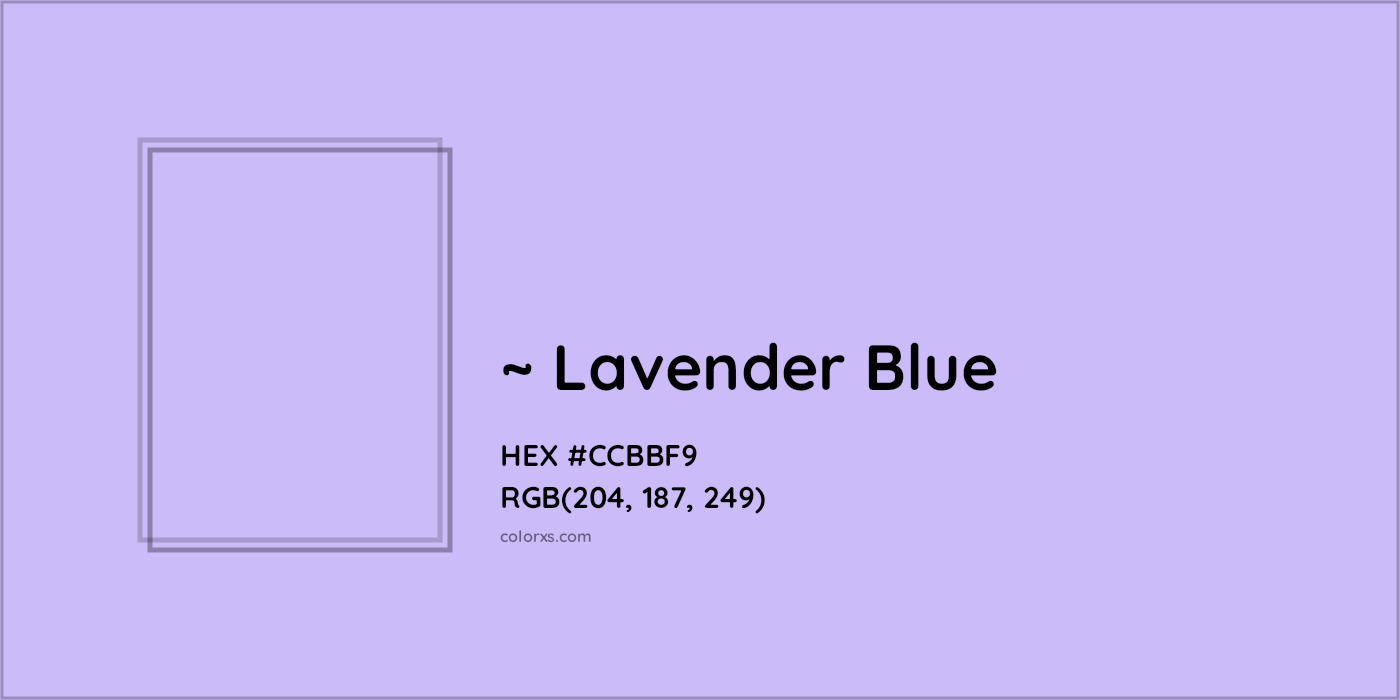 #CCBBF9 hex color. RGB, RYB, CMYK, HSL, HSV codes and color conversions. Matching color names, palettes, paints.