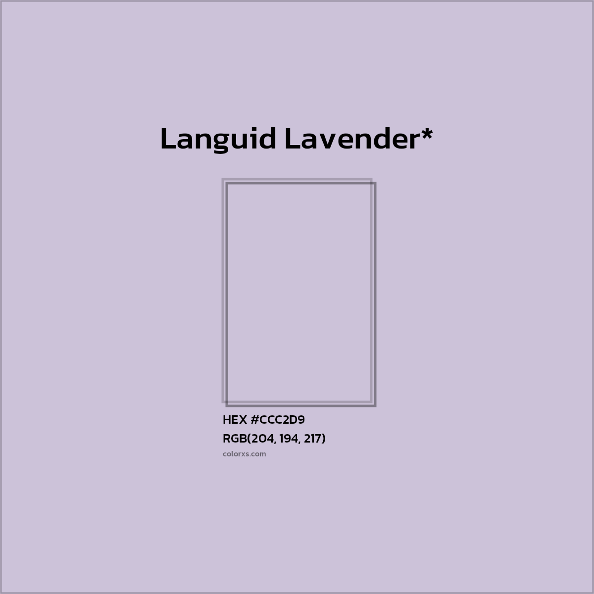 #CCC2D9 hex color. RGB, RYB, CMYK, HSL, HSV codes and color conversions. Matching color names, palettes, paints.