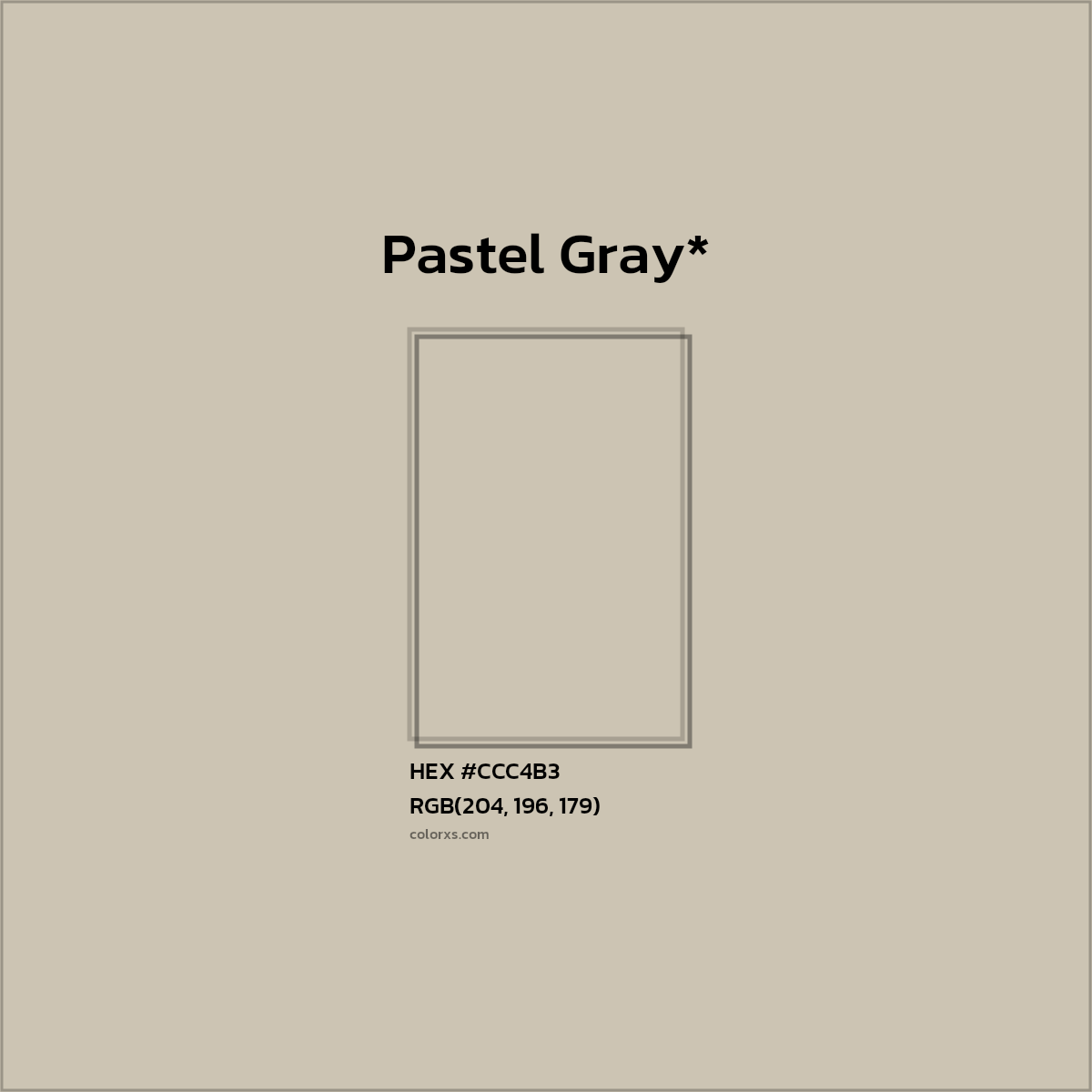 #CCC4B3 hex color. RGB, RYB, CMYK, HSL, HSV codes and color conversions. Matching color names, palettes, paints.