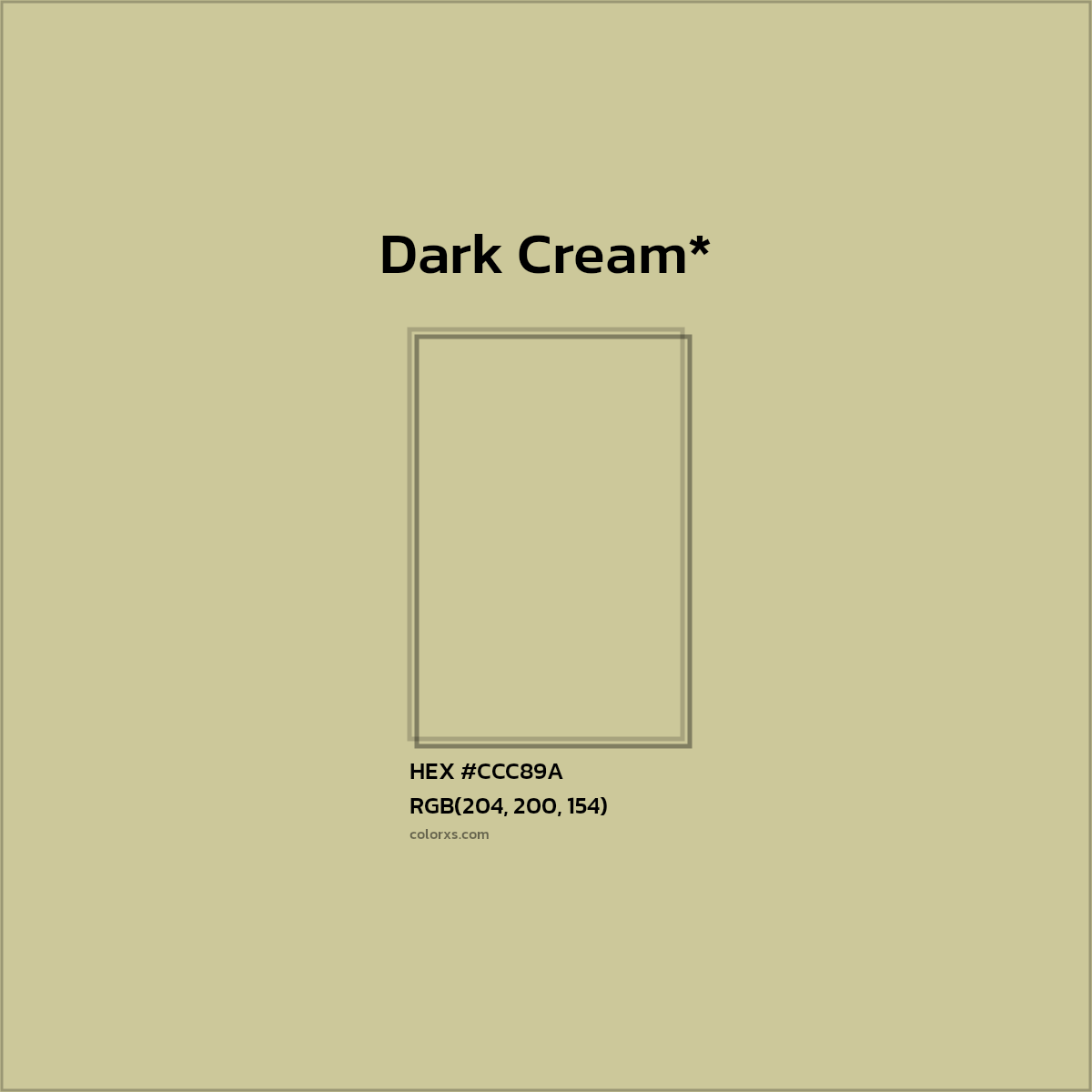 #CCC89A hex color. RGB, RYB, CMYK, HSL, HSV codes and color conversions. Matching color names, palettes, paints.
