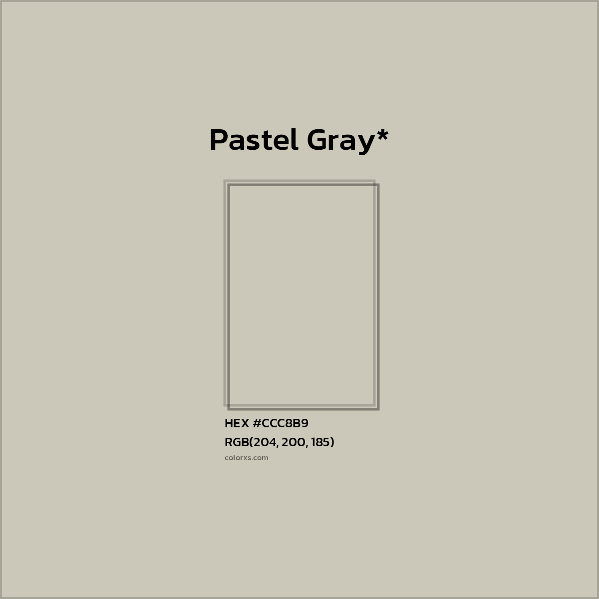 #CCC8B9 hex color. RGB, RYB, CMYK, HSL, HSV codes and color conversions. Matching color names, palettes, paints.