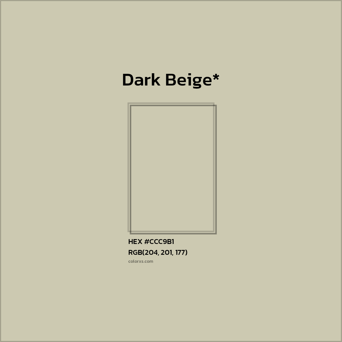 #CCC9B1 hex color. RGB, RYB, CMYK, HSL, HSV codes and color conversions. Matching color names, palettes, paints.