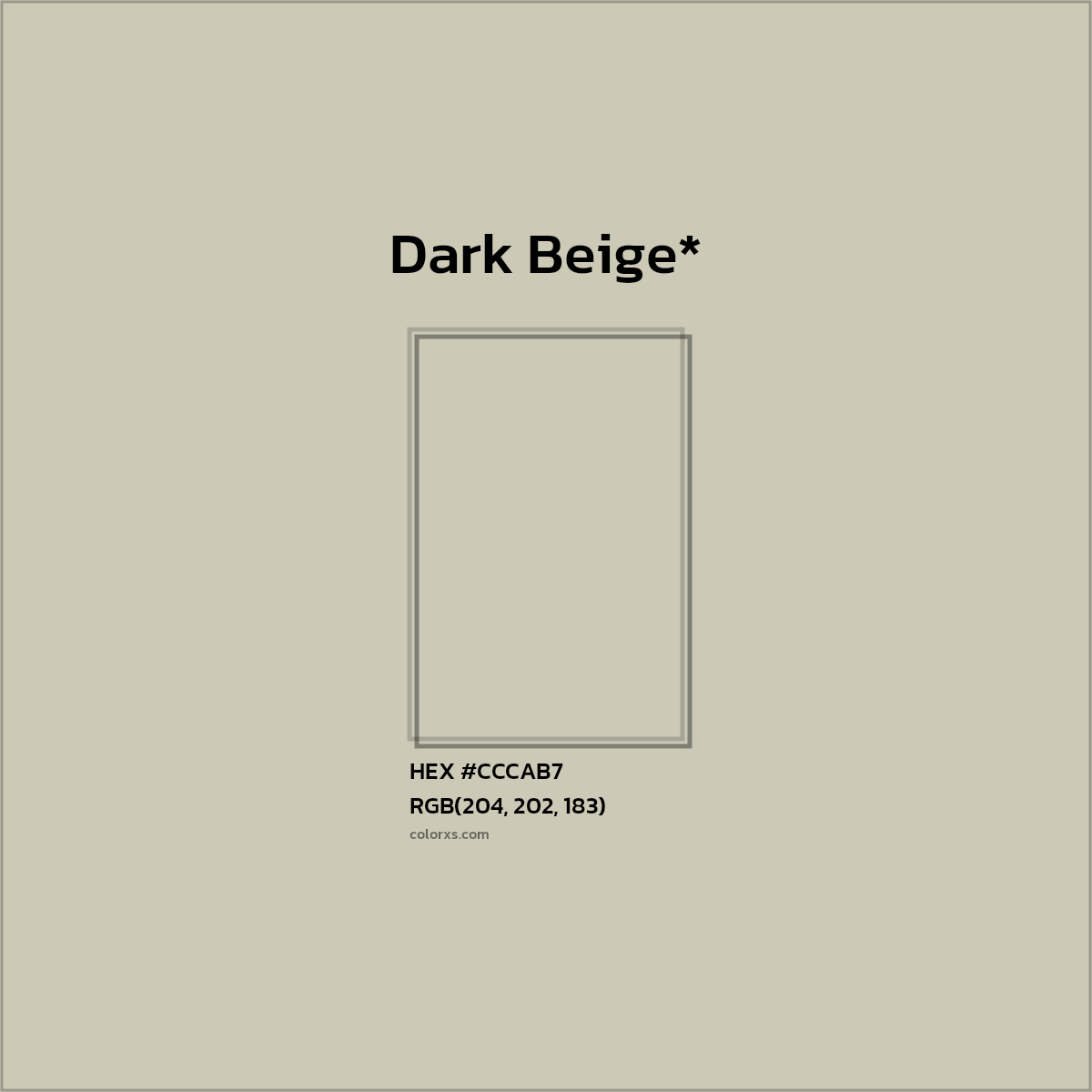 #CCCAB7 hex color. RGB, RYB, CMYK, HSL, HSV codes and color conversions. Matching color names, palettes, paints.