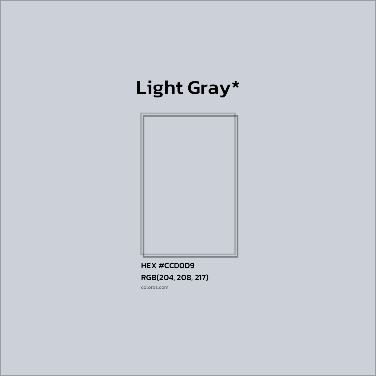 #CCD0D9 hex color. RGB, RYB, CMYK, HSL, HSV codes and color conversions. Matching color names, palettes, paints.