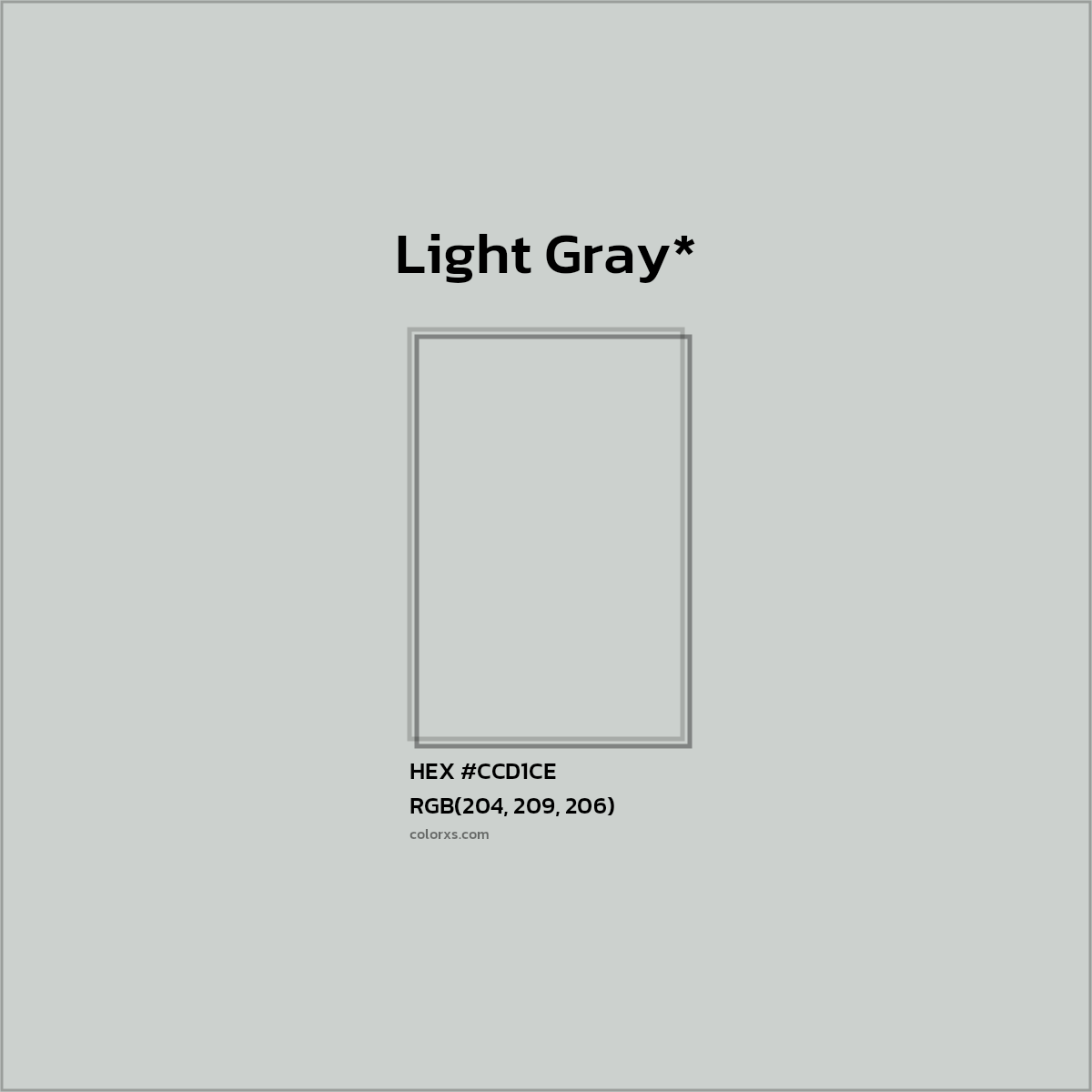 #CCD1CE hex color. RGB, RYB, CMYK, HSL, HSV codes and color conversions. Matching color names, palettes, paints.