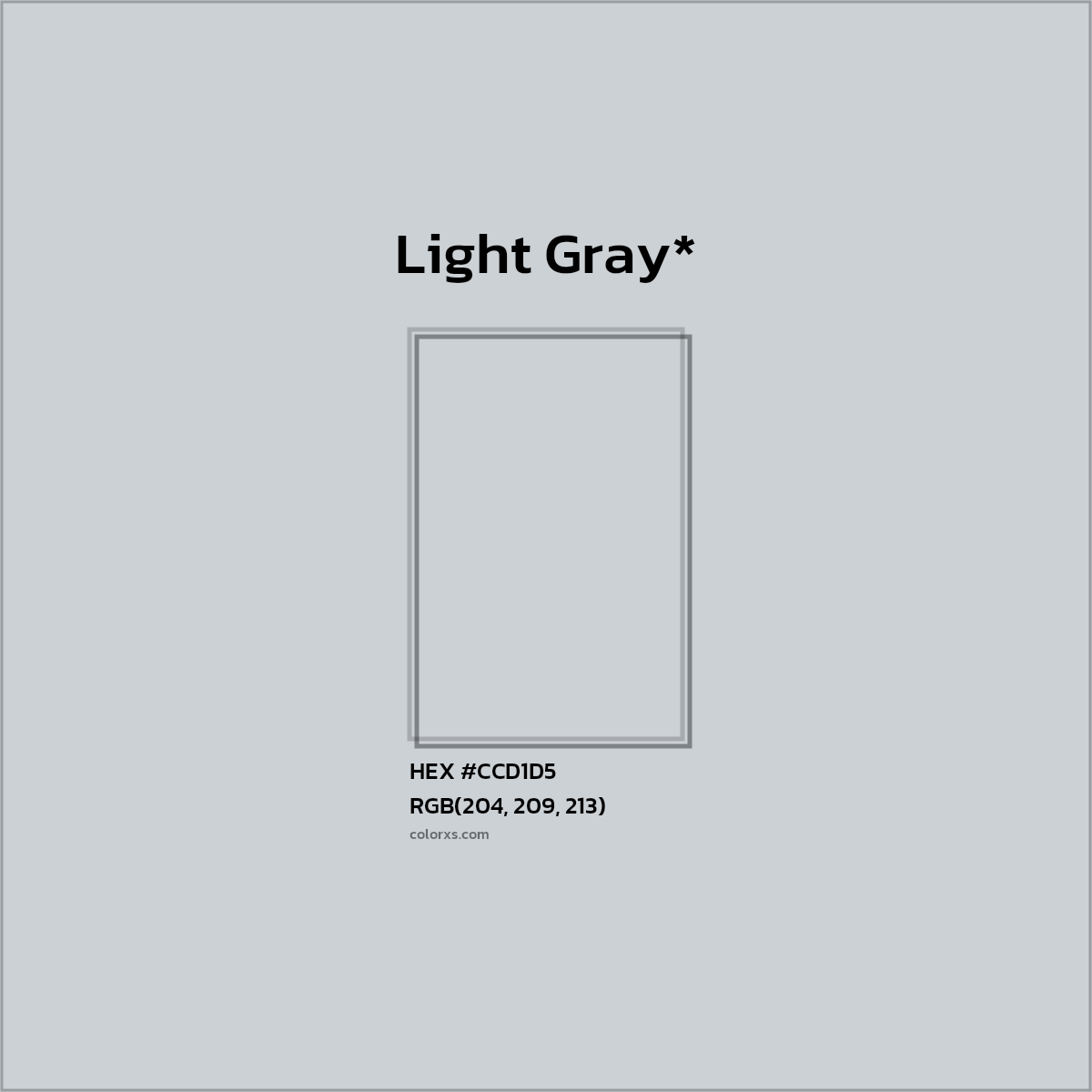 #CCD1D5 hex color. RGB, RYB, CMYK, HSL, HSV codes and color conversions. Matching color names, palettes, paints.