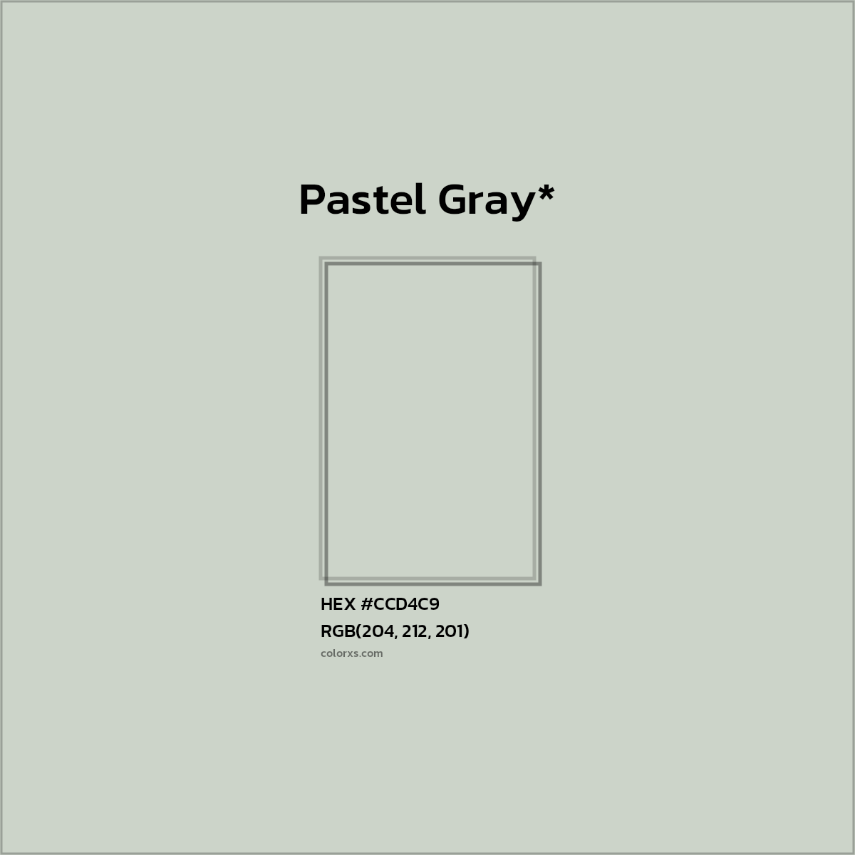 #CCD4C9 hex color. RGB, RYB, CMYK, HSL, HSV codes and color conversions. Matching color names, palettes, paints.