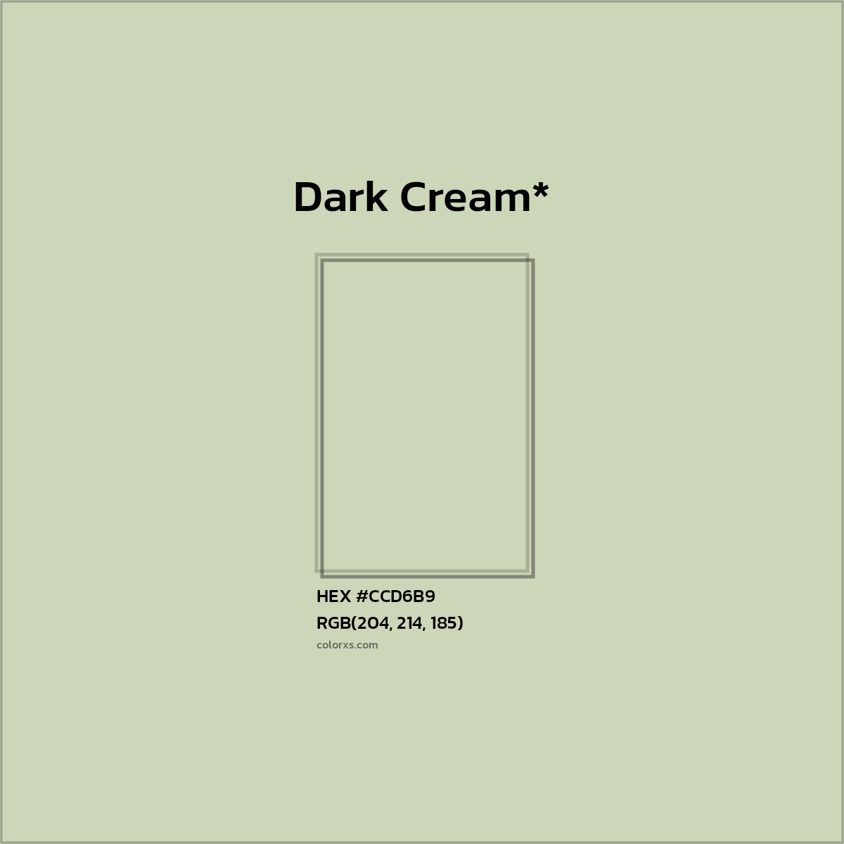 #CCD6B9 hex color. RGB, RYB, CMYK, HSL, HSV codes and color conversions. Matching color names, palettes, paints.