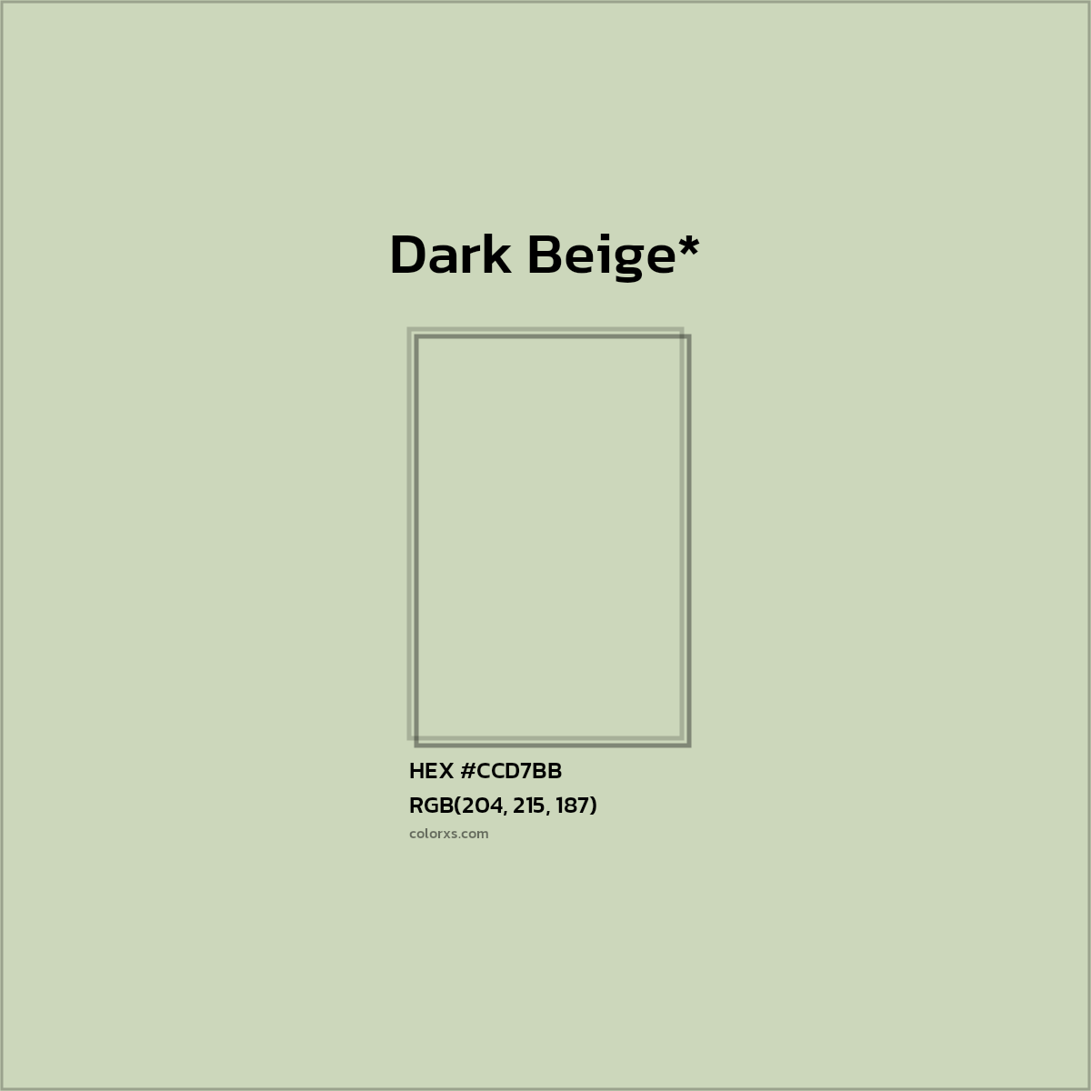 #CCD7BB hex color. RGB, RYB, CMYK, HSL, HSV codes and color conversions. Matching color names, palettes, paints.
