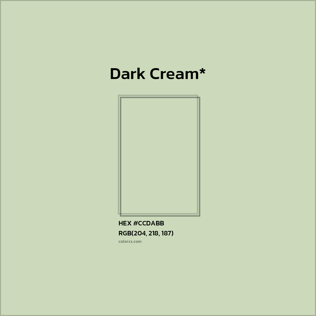 #CCDABB hex color. RGB, RYB, CMYK, HSL, HSV codes and color conversions. Matching color names, palettes, paints.