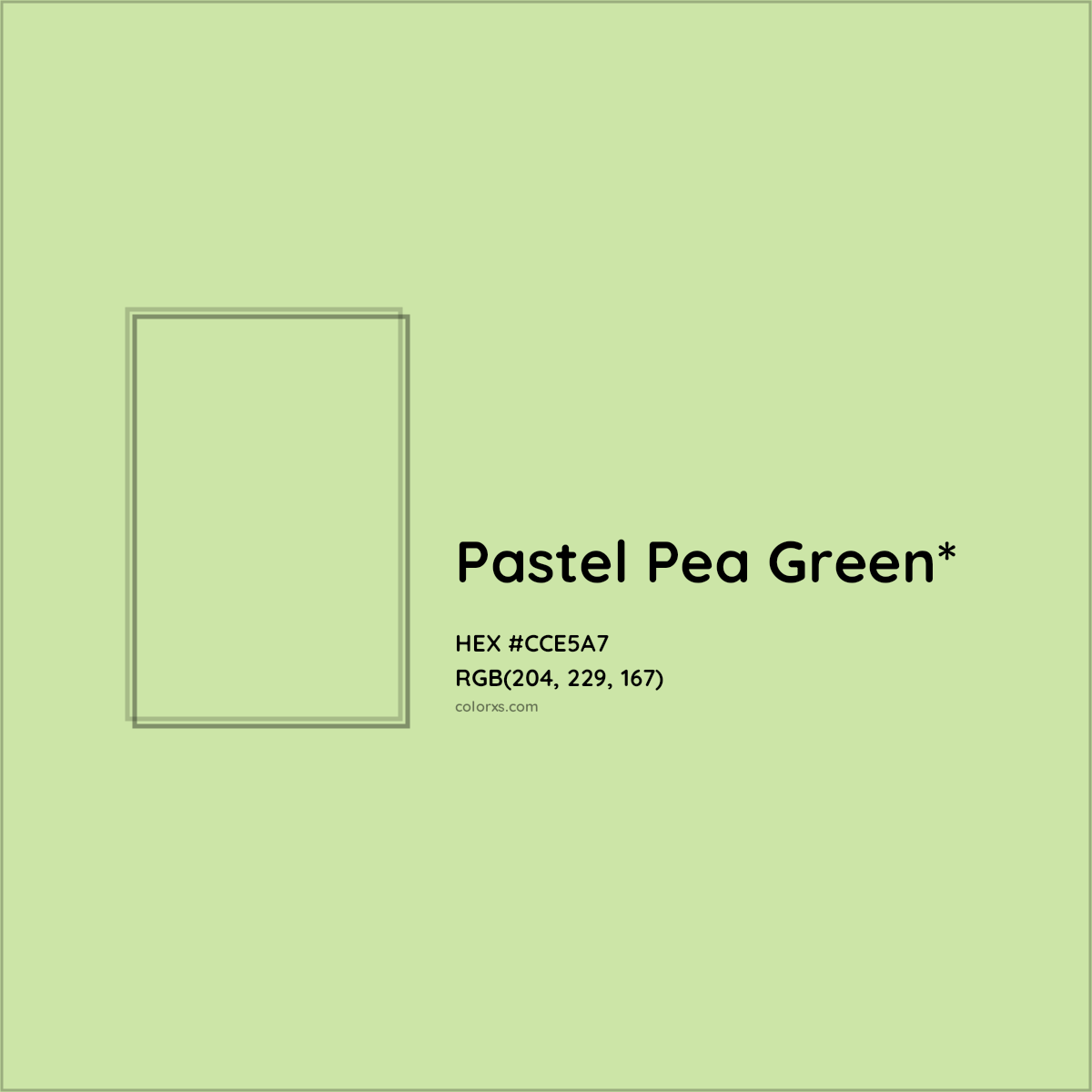 #CCE5A7 hex color. RGB, RYB, CMYK, HSL, HSV codes and color conversions. Matching color names, palettes, paints.