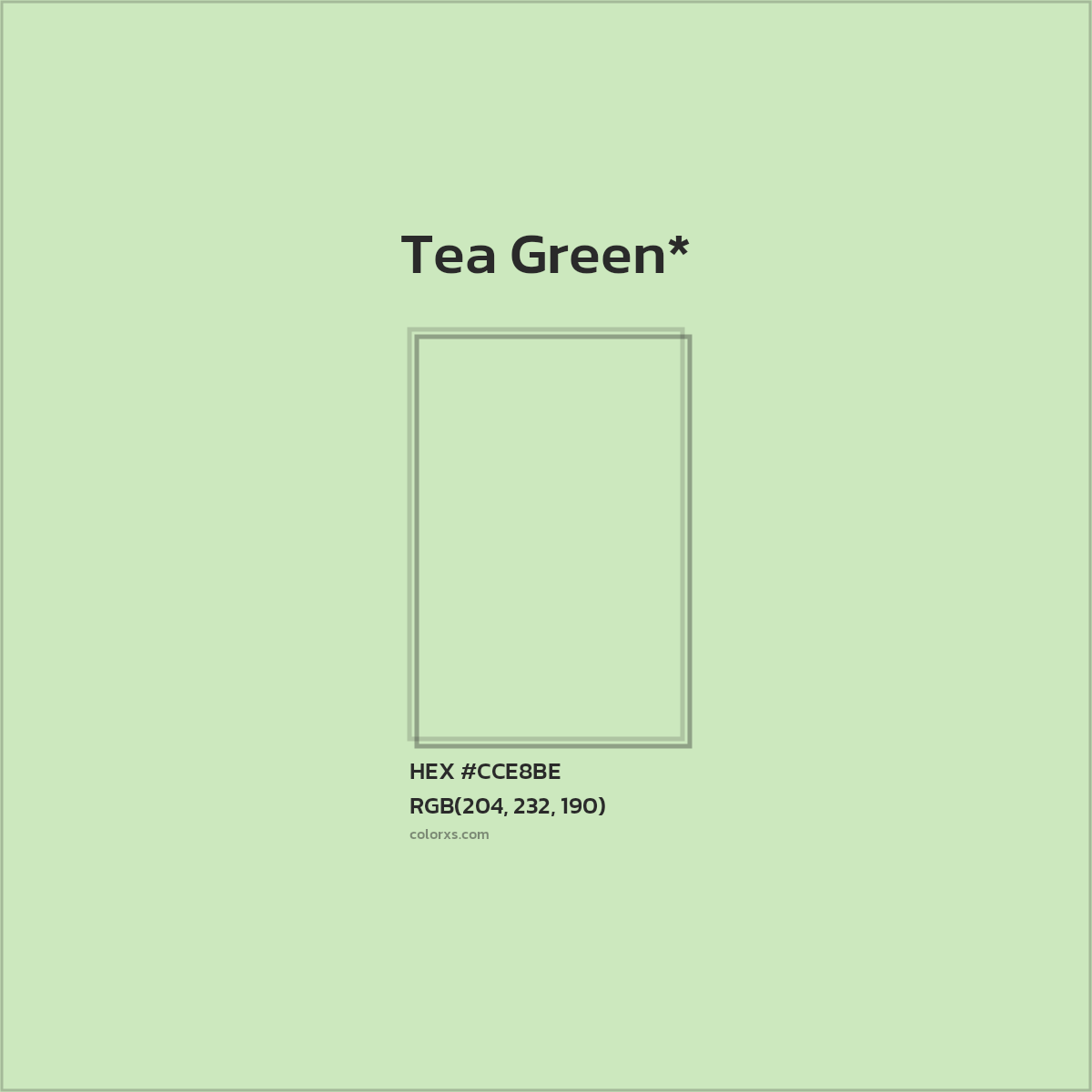 #CCE8BE hex color. RGB, RYB, CMYK, HSL, HSV codes and color conversions. Matching color names, palettes, paints.