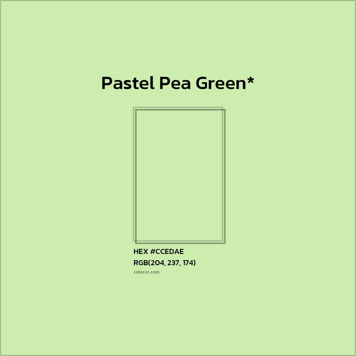 #CCEDAE hex color. RGB, RYB, CMYK, HSL, HSV codes and color conversions. Matching color names, palettes, paints.