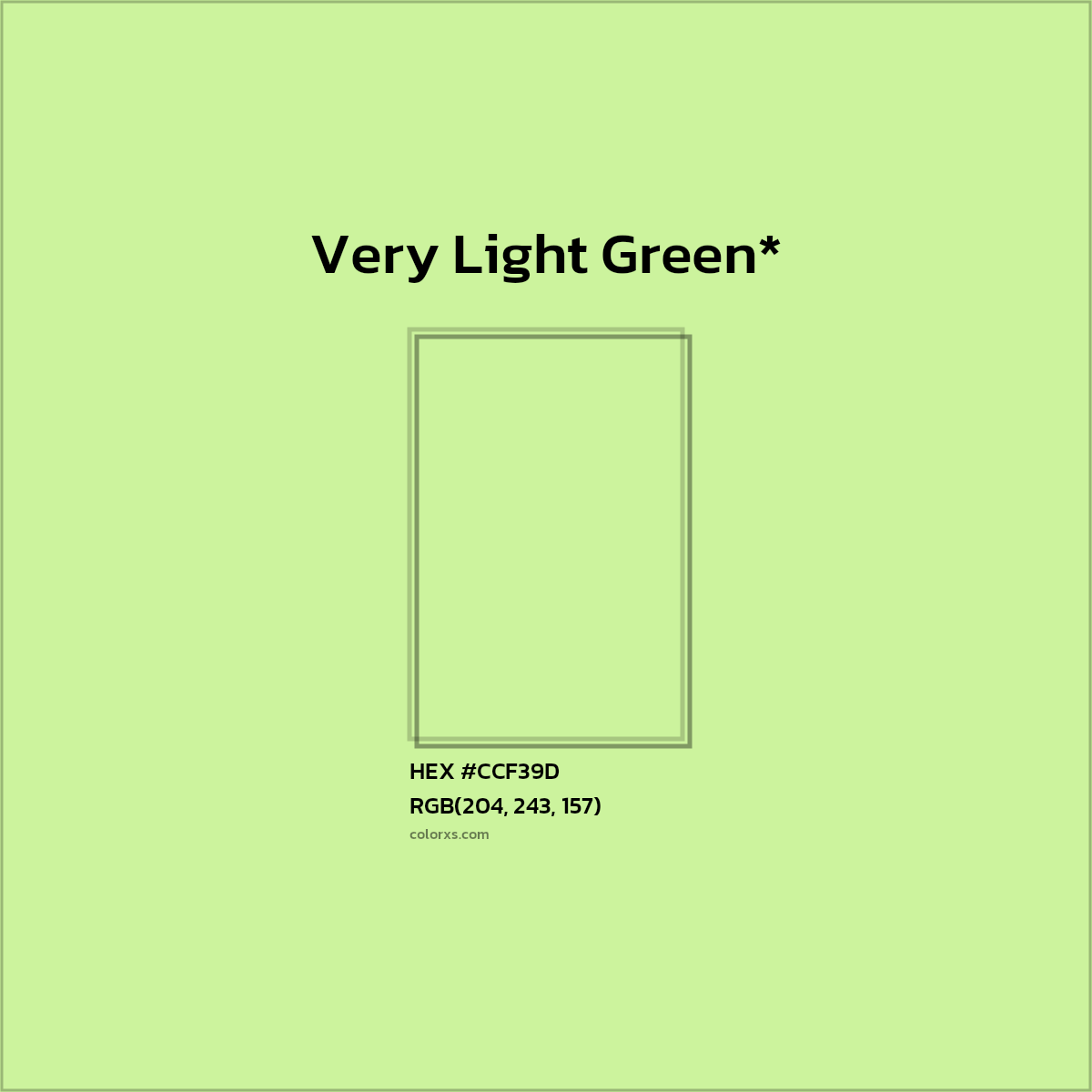 #CCF39D hex color. RGB, RYB, CMYK, HSL, HSV codes and color conversions. Matching color names, palettes, paints.