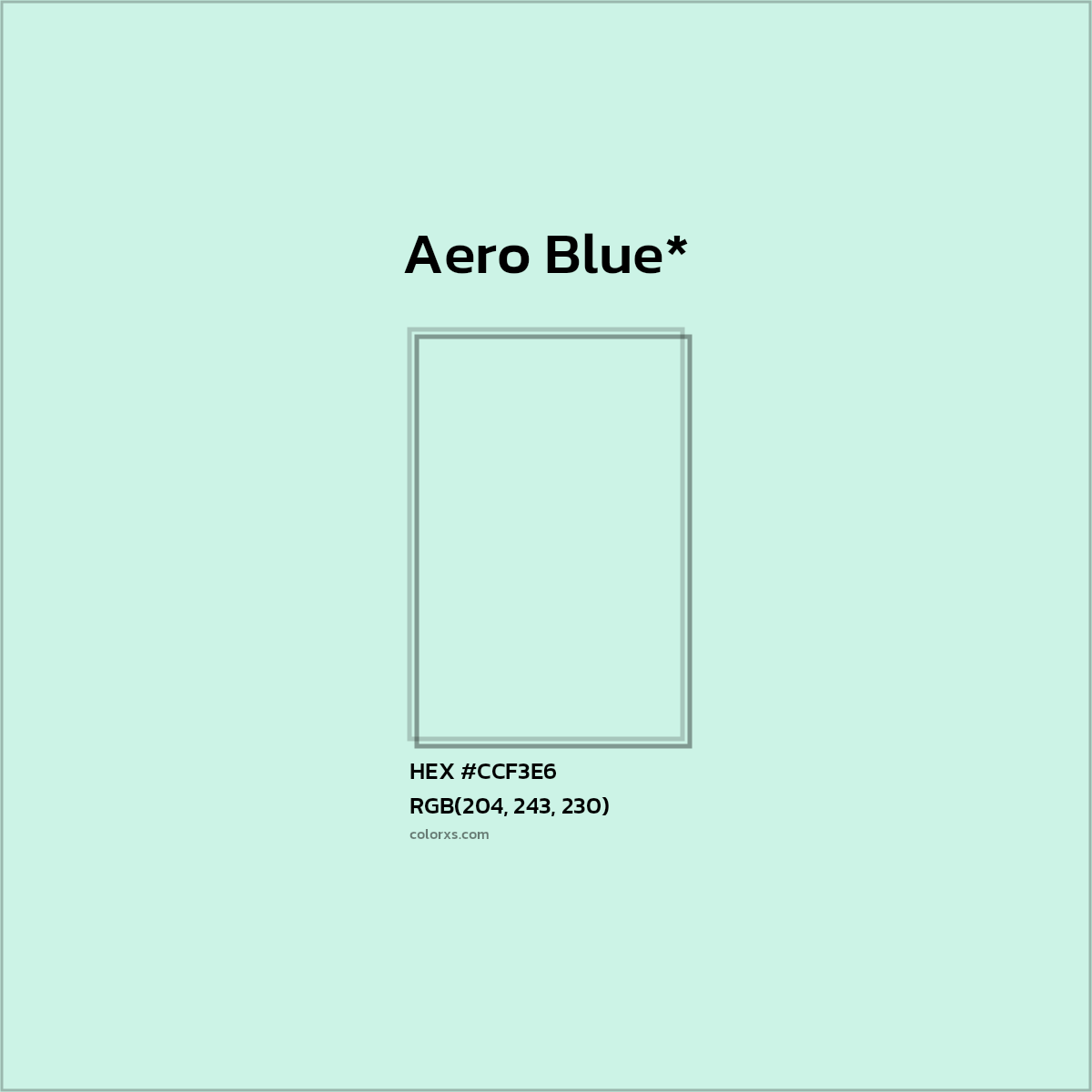 #CCF3E6 hex color. RGB, RYB, CMYK, HSL, HSV codes and color conversions. Matching color names, palettes, paints.
