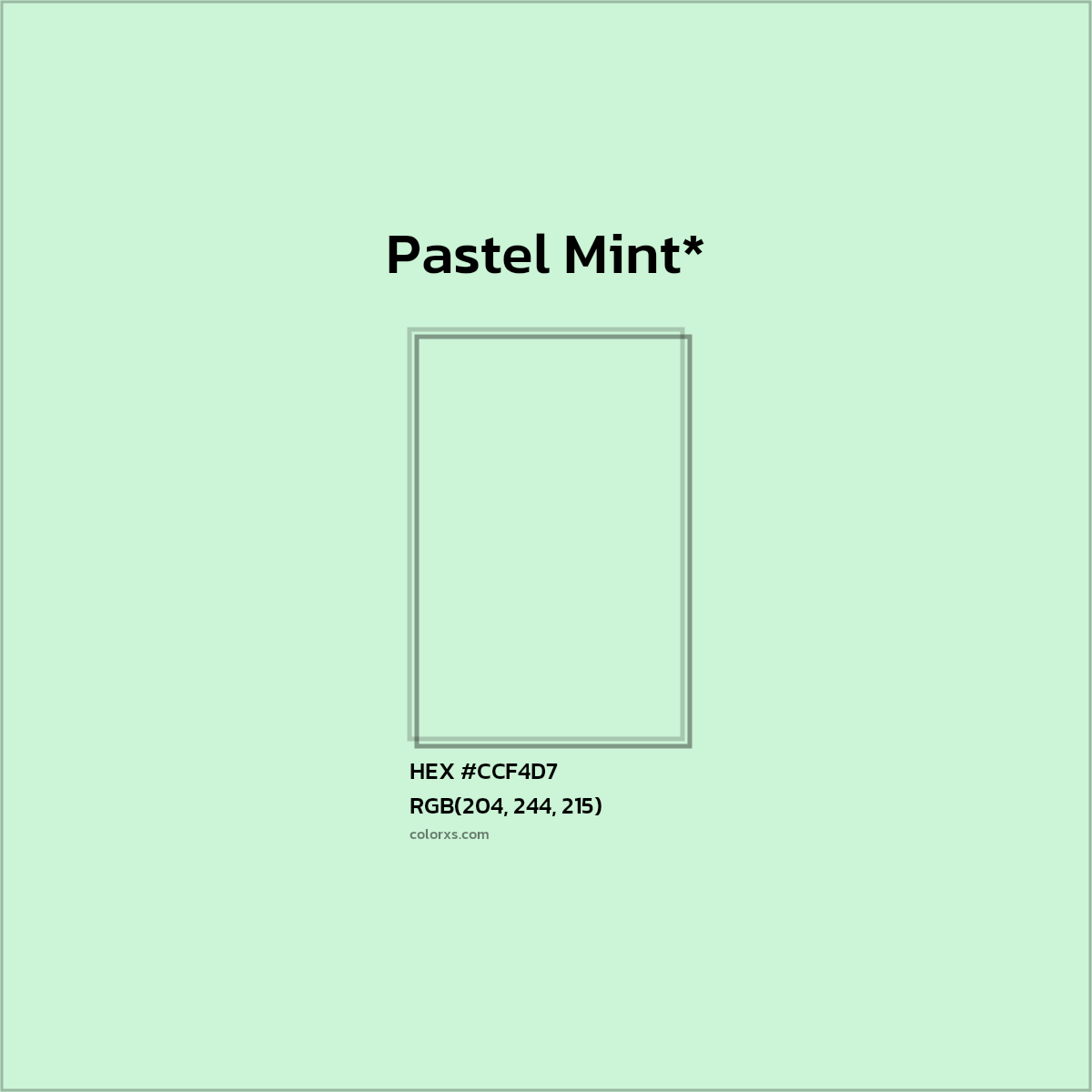 #CCF4D7 hex color. RGB, RYB, CMYK, HSL, HSV codes and color conversions. Matching color names, palettes, paints.