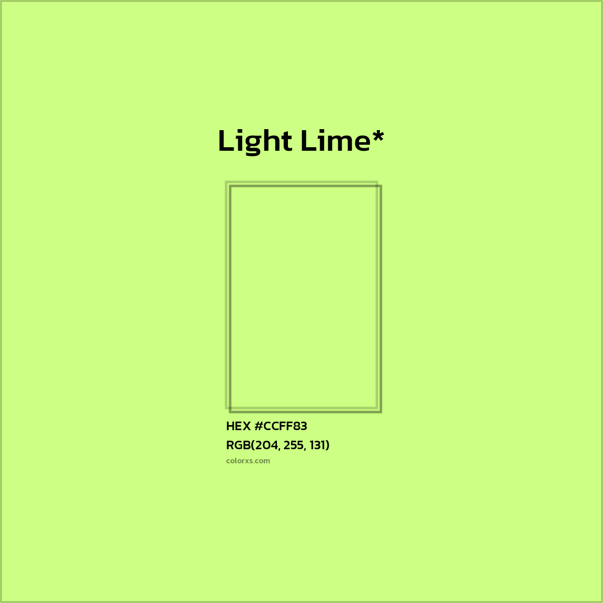 #CCFF83 hex color. RGB, RYB, CMYK, HSL, HSV codes and color conversions. Matching color names, palettes, paints.