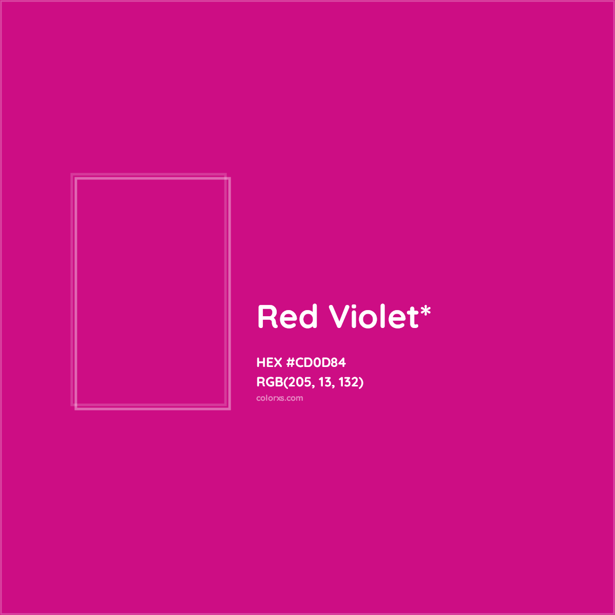 #CD0D84 hex color. RGB, RYB, CMYK, HSL, HSV codes and color conversions. Matching color names, palettes, paints.