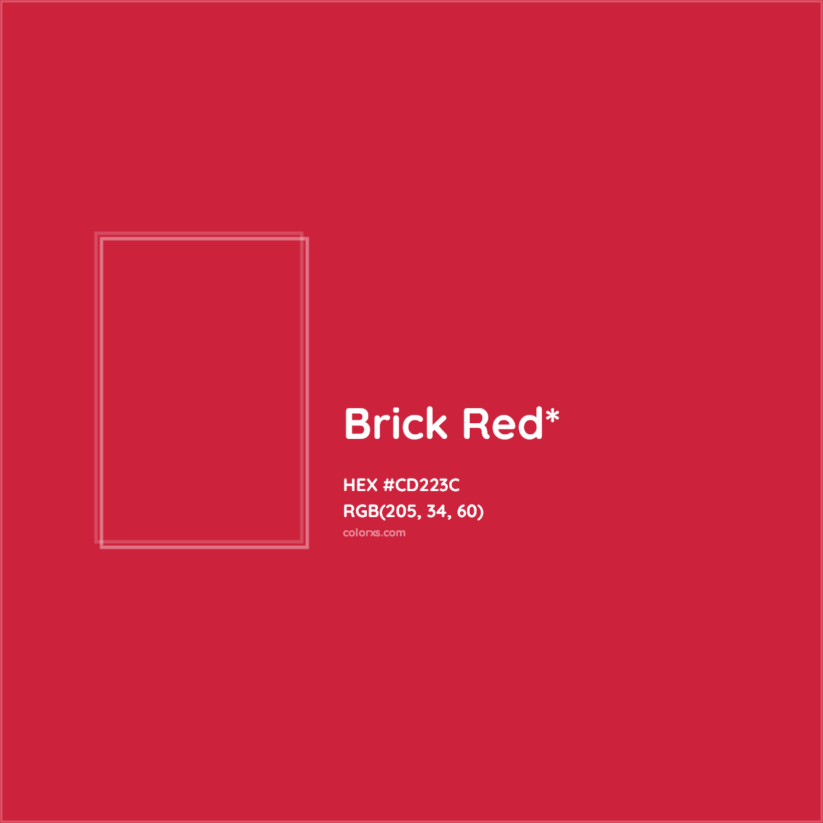 #CD223C hex color. RGB, RYB, CMYK, HSL, HSV codes and color conversions. Matching color names, palettes, paints.