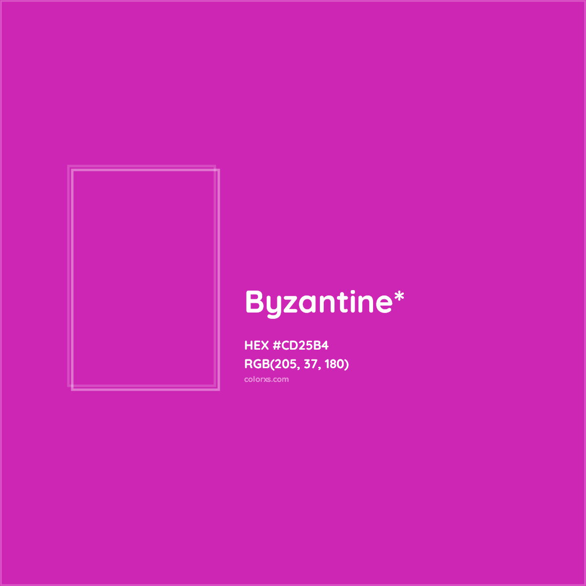 #CD25B4 hex color. RGB, RYB, CMYK, HSL, HSV codes and color conversions. Matching color names, palettes, paints.