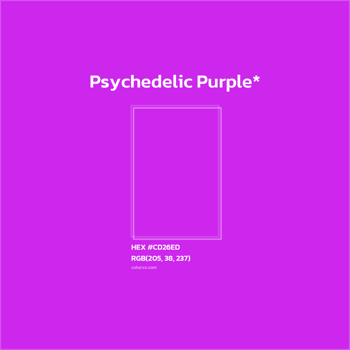 #CD26ED hex color. RGB, RYB, CMYK, HSL, HSV codes and color conversions. Matching color names, palettes, paints.