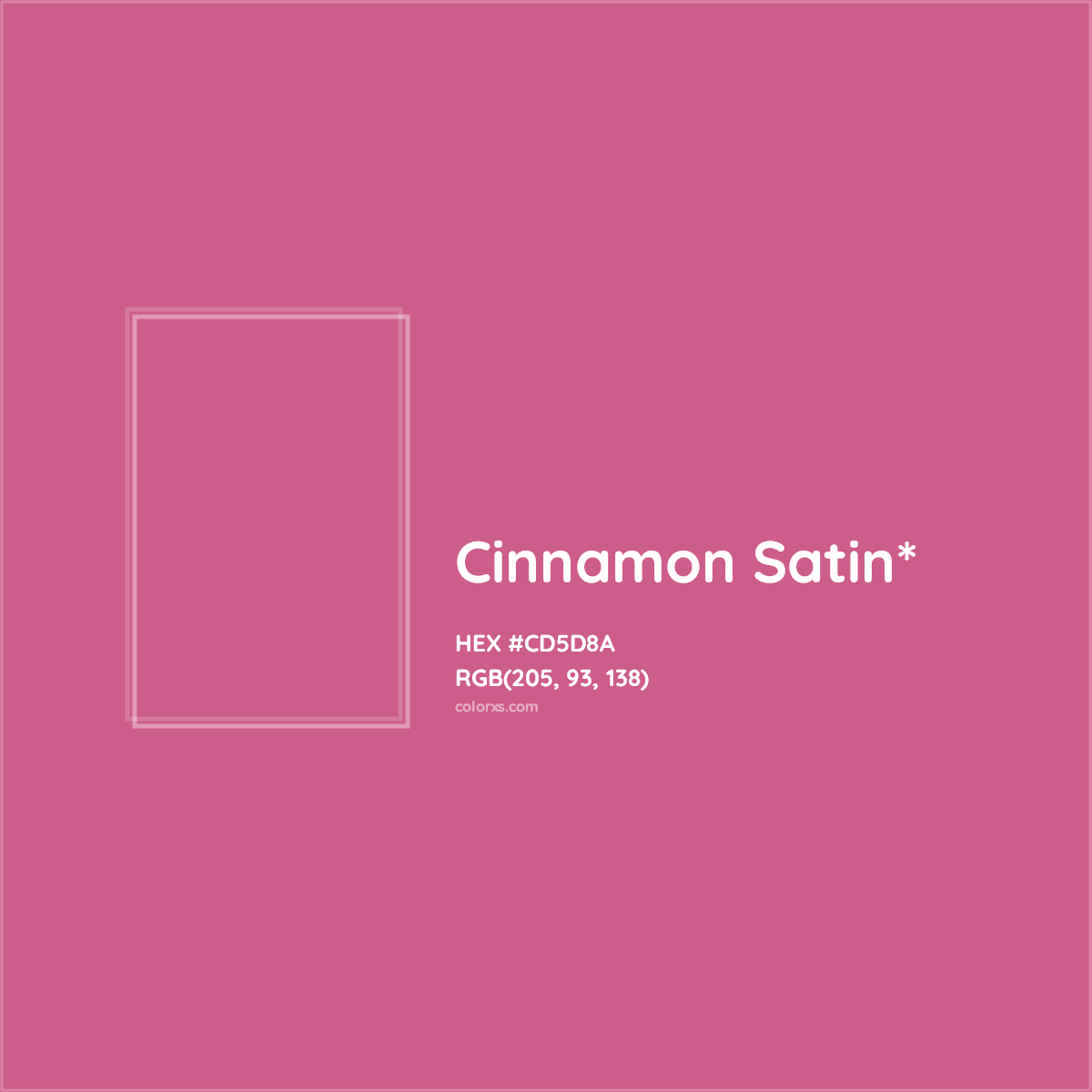 #CD5D8A hex color. RGB, RYB, CMYK, HSL, HSV codes and color conversions. Matching color names, palettes, paints.