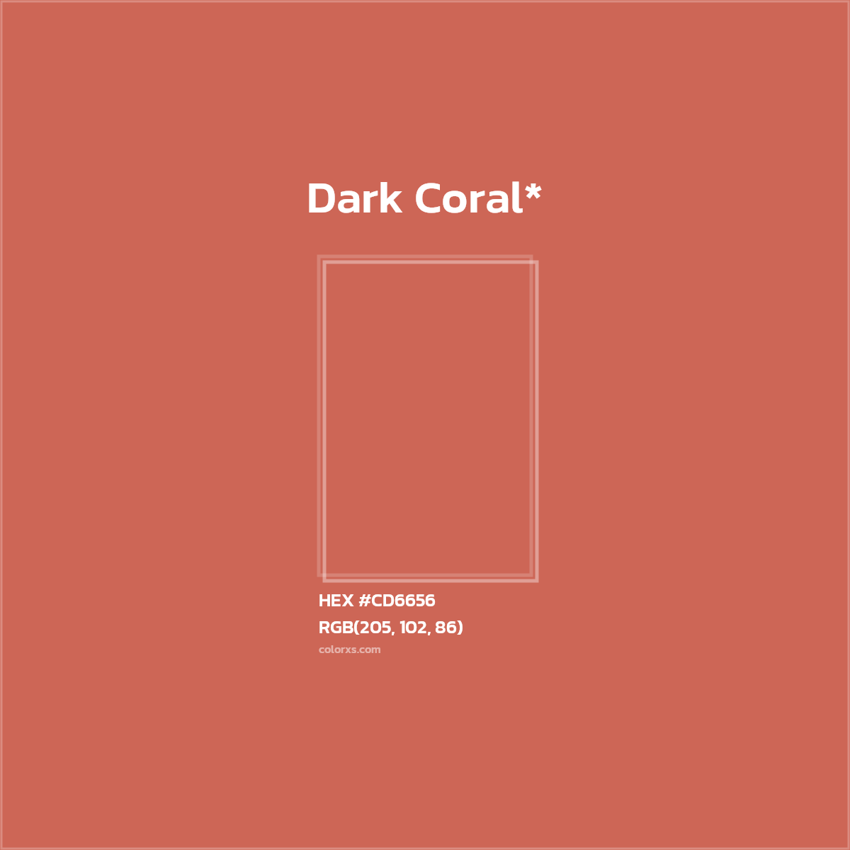 #CD6656 hex color. RGB, RYB, CMYK, HSL, HSV codes and color conversions. Matching color names, palettes, paints.