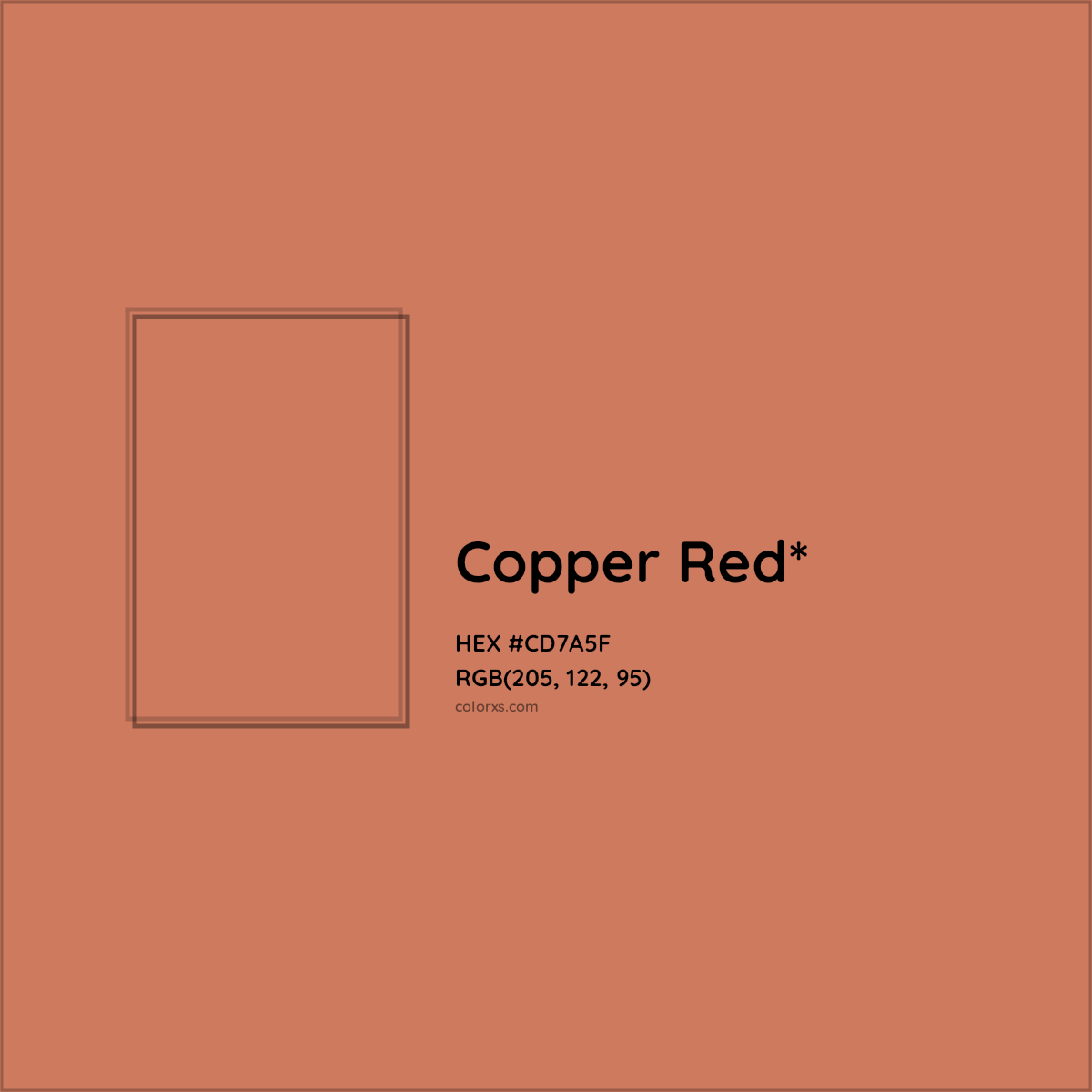 #CD7A5F hex color. RGB, RYB, CMYK, HSL, HSV codes and color conversions. Matching color names, palettes, paints.