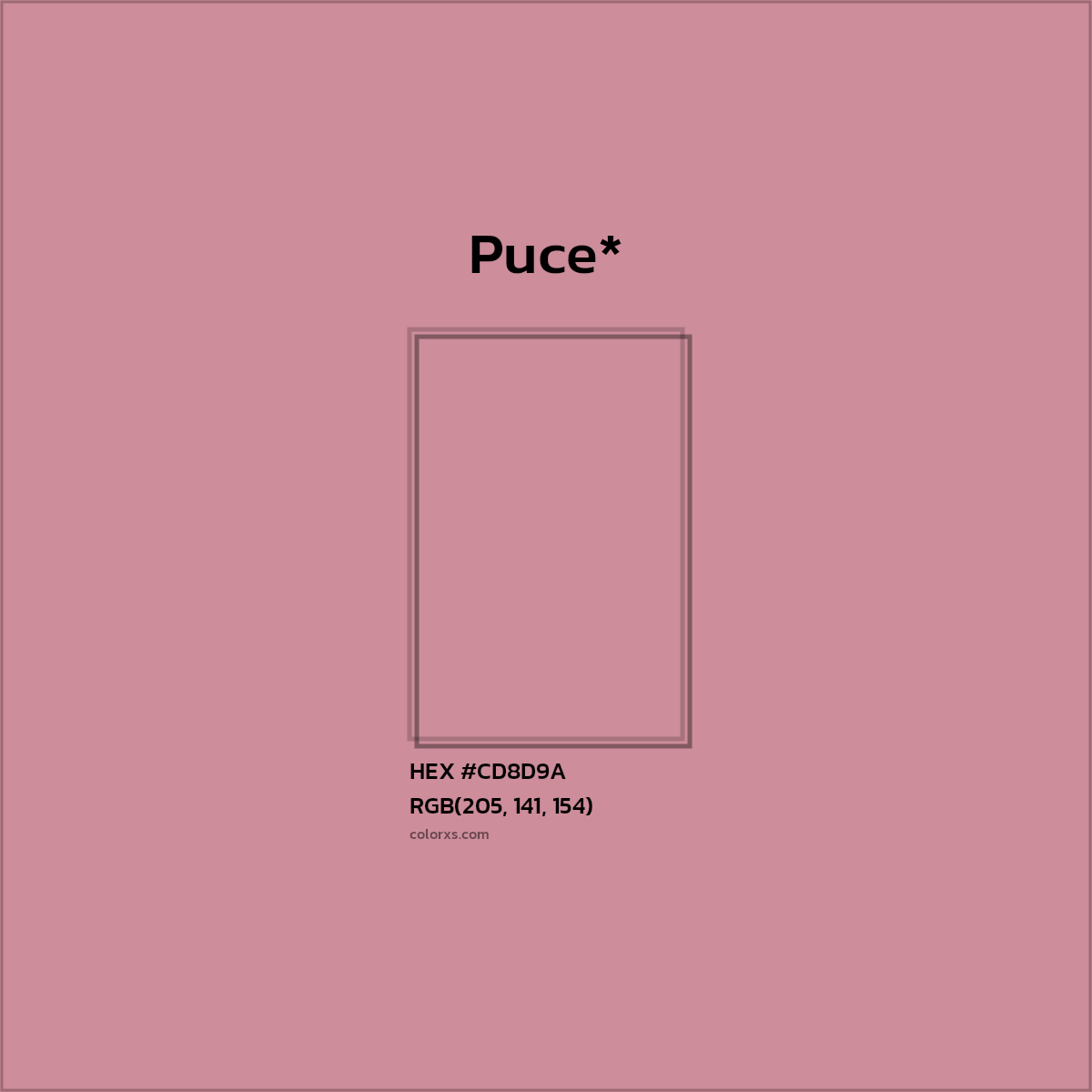 #CD8D9A hex color. RGB, RYB, CMYK, HSL, HSV codes and color conversions. Matching color names, palettes, paints.