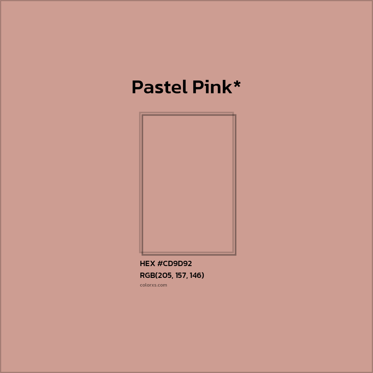 #CD9D92 hex color. RGB, RYB, CMYK, HSL, HSV codes and color conversions. Matching color names, palettes, paints.