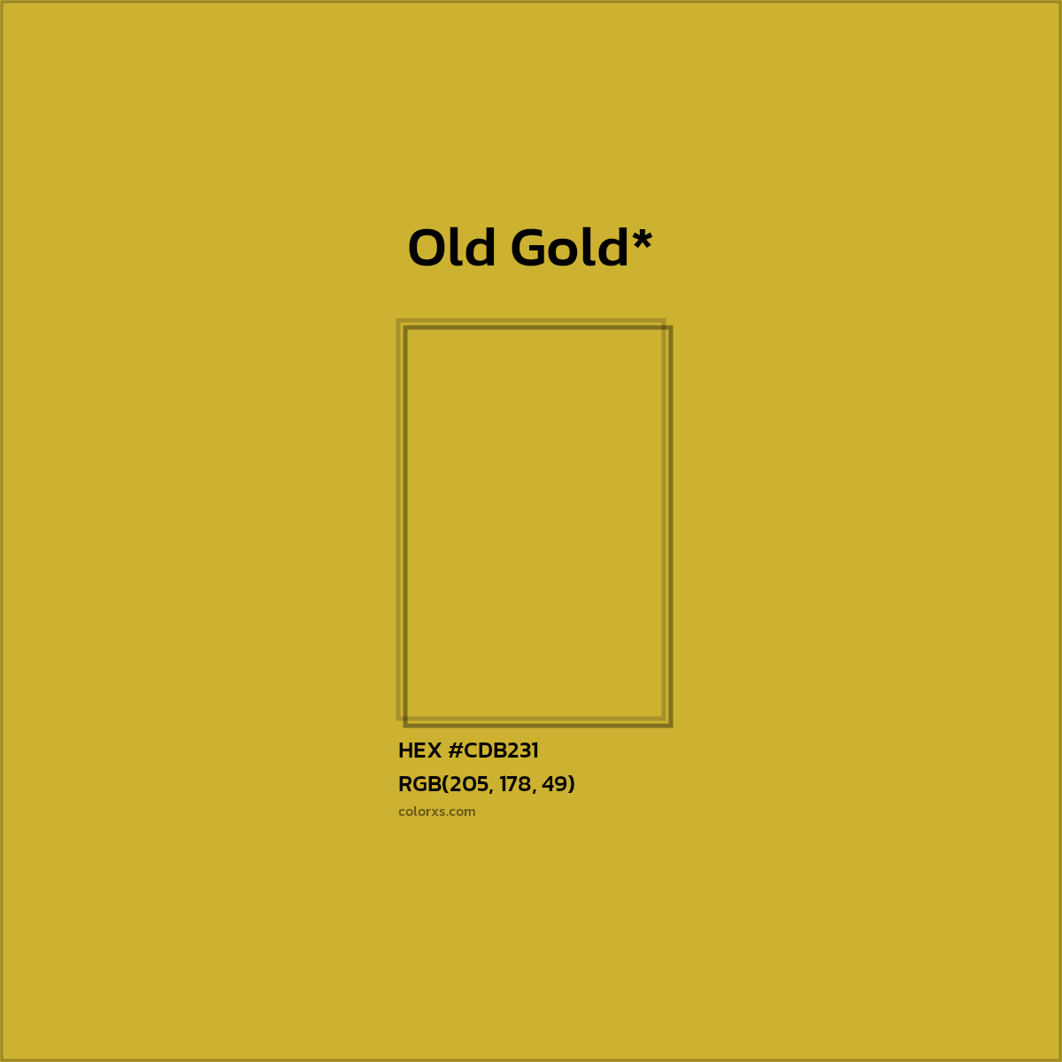 #CDB231 hex color. RGB, RYB, CMYK, HSL, HSV codes and color conversions. Matching color names, palettes, paints.