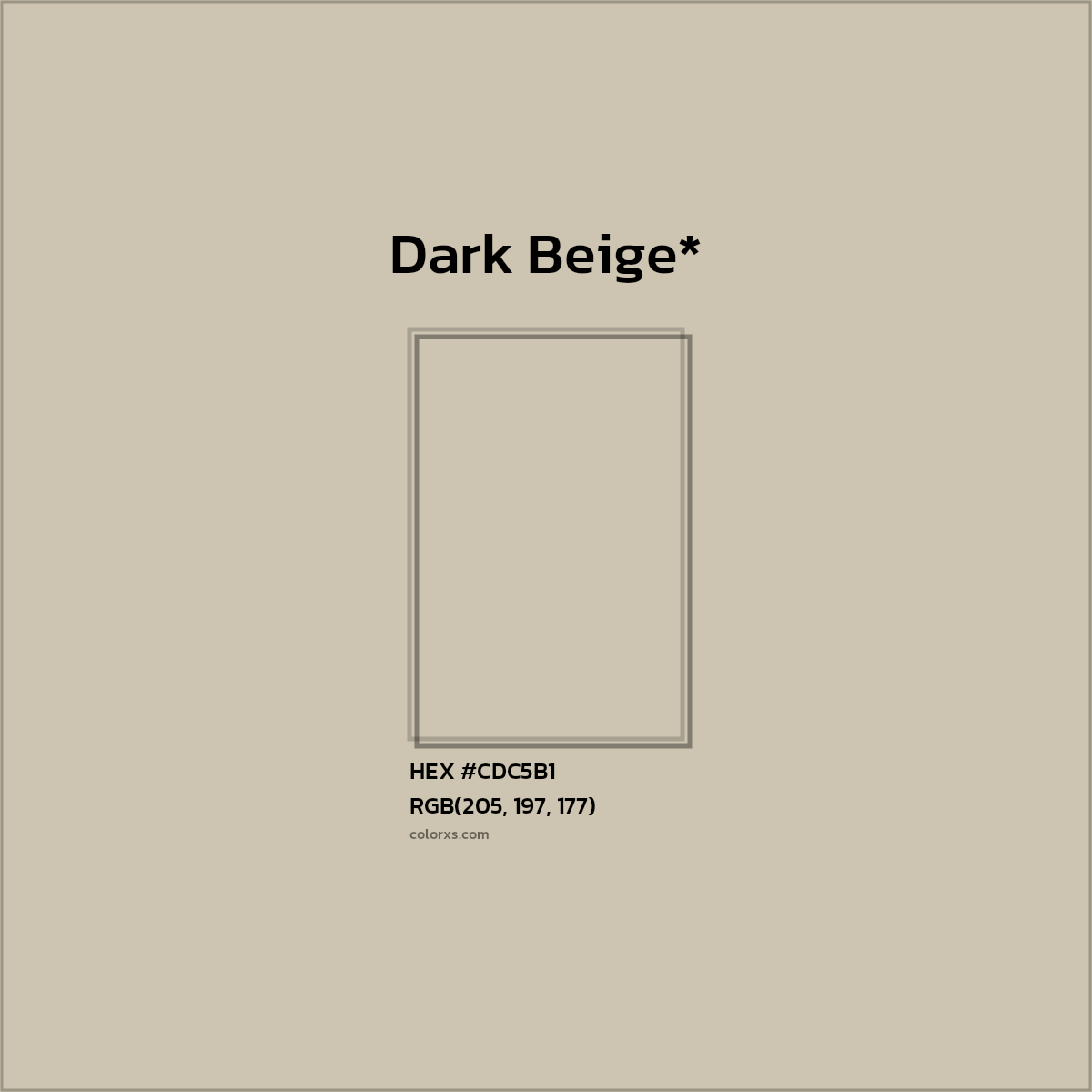 #CDC5B1 hex color. RGB, RYB, CMYK, HSL, HSV codes and color conversions. Matching color names, palettes, paints.