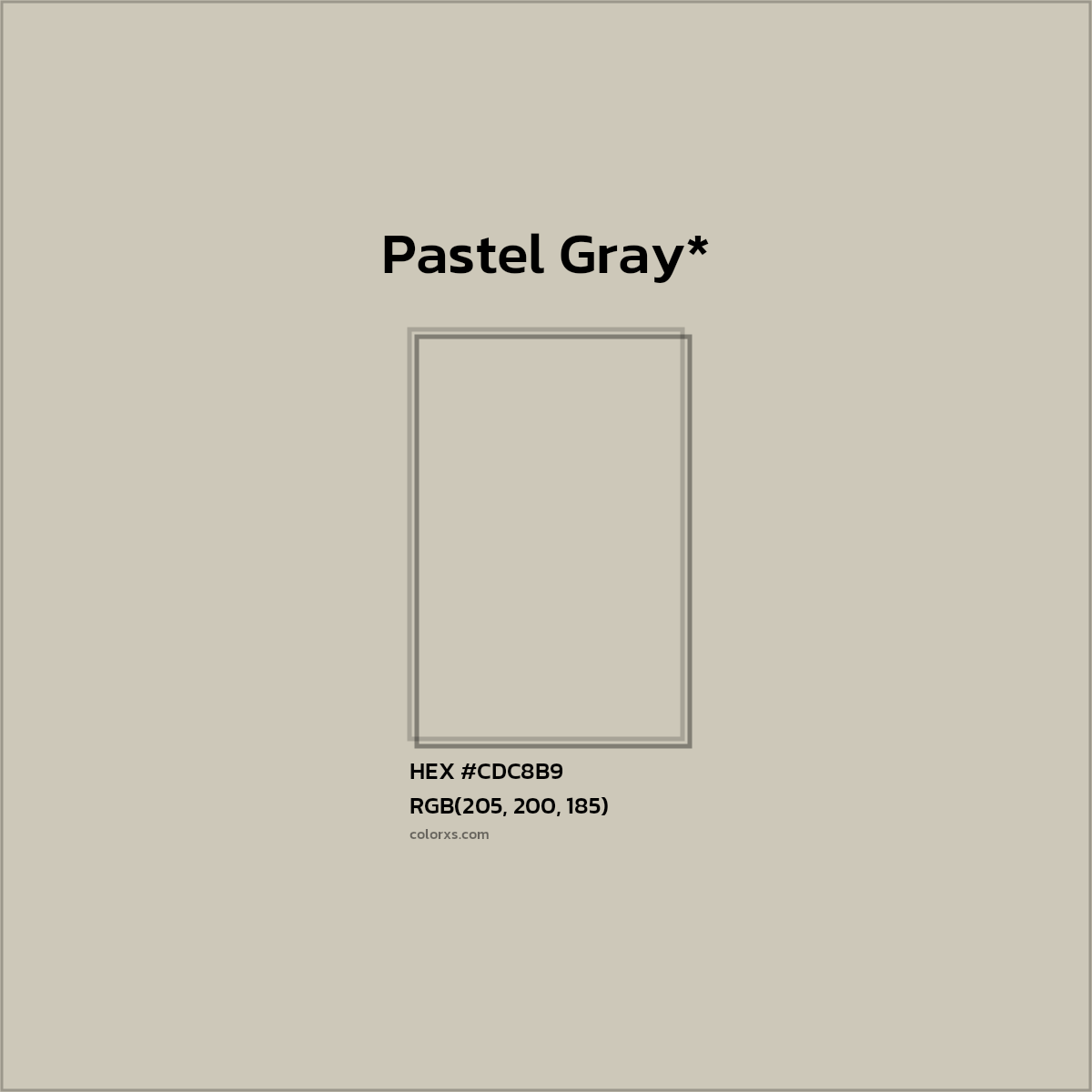 #CDC8B9 hex color. RGB, RYB, CMYK, HSL, HSV codes and color conversions. Matching color names, palettes, paints.