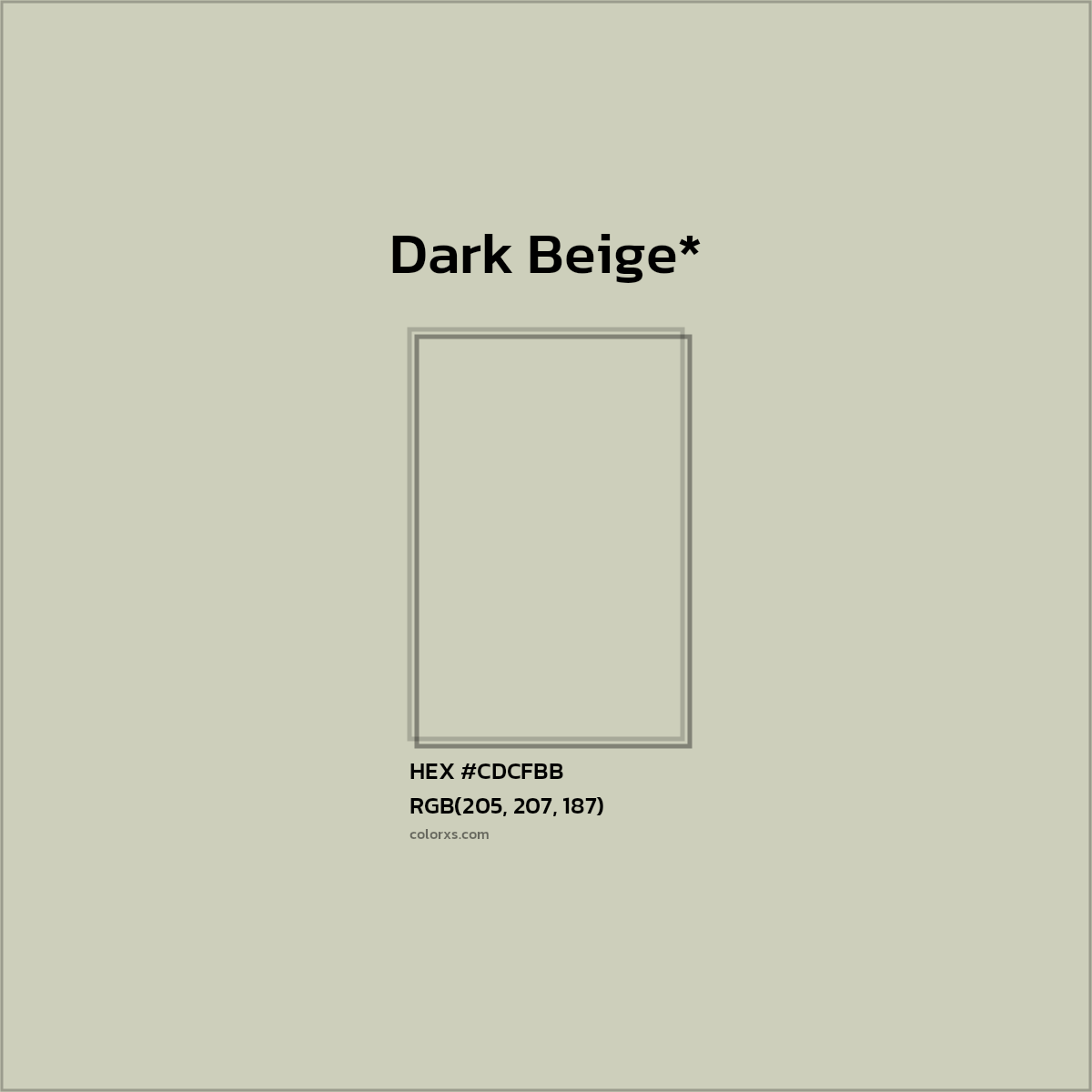 #CDCFBB hex color. RGB, RYB, CMYK, HSL, HSV codes and color conversions. Matching color names, palettes, paints.