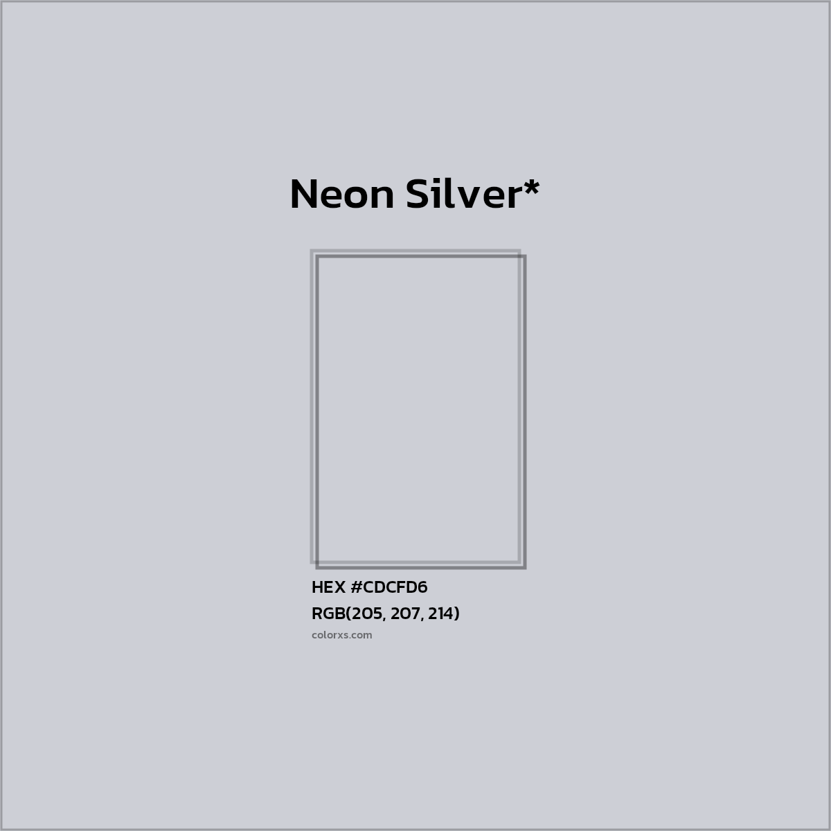 #CDCFD6 hex color. RGB, RYB, CMYK, HSL, HSV codes and color conversions. Matching color names, palettes, paints.