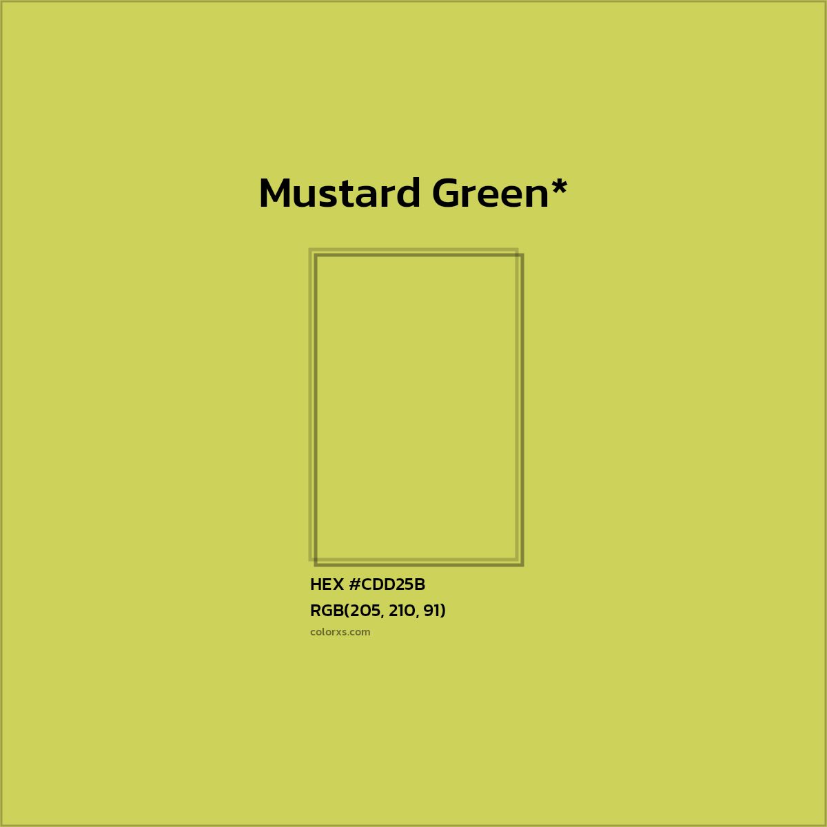 #CDD25B hex color. RGB, RYB, CMYK, HSL, HSV codes and color conversions. Matching color names, palettes, paints.